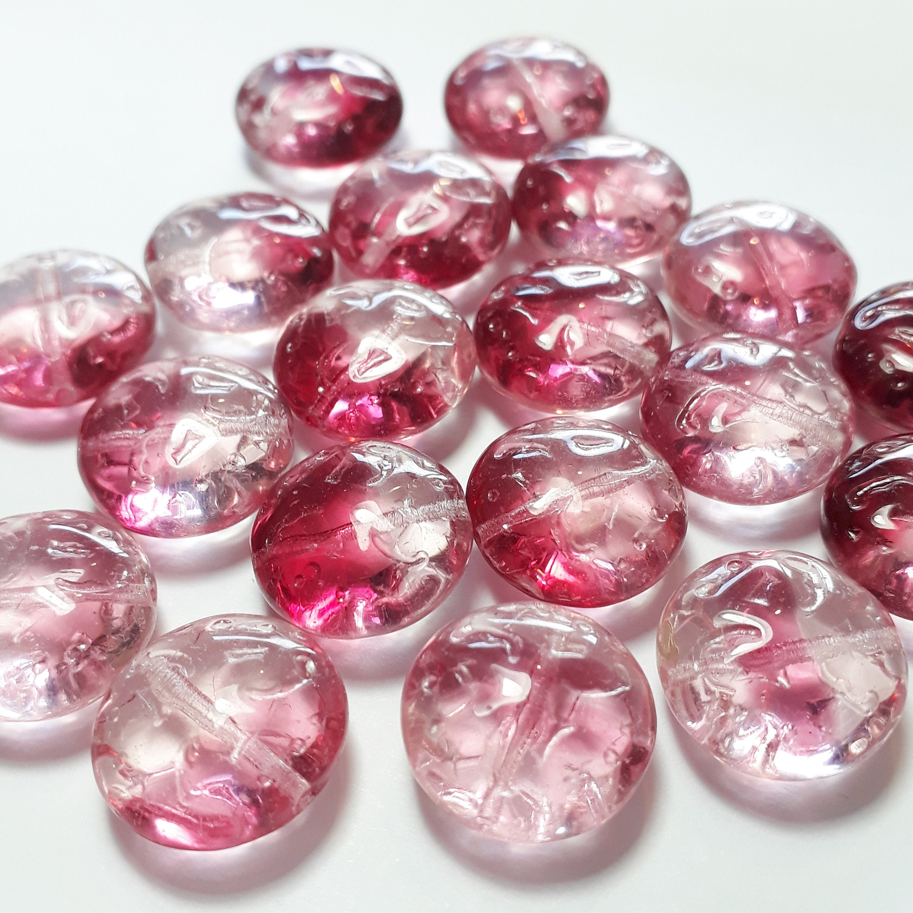 Two Tone Pink Carved Czech Glass 14mm - 6pcs