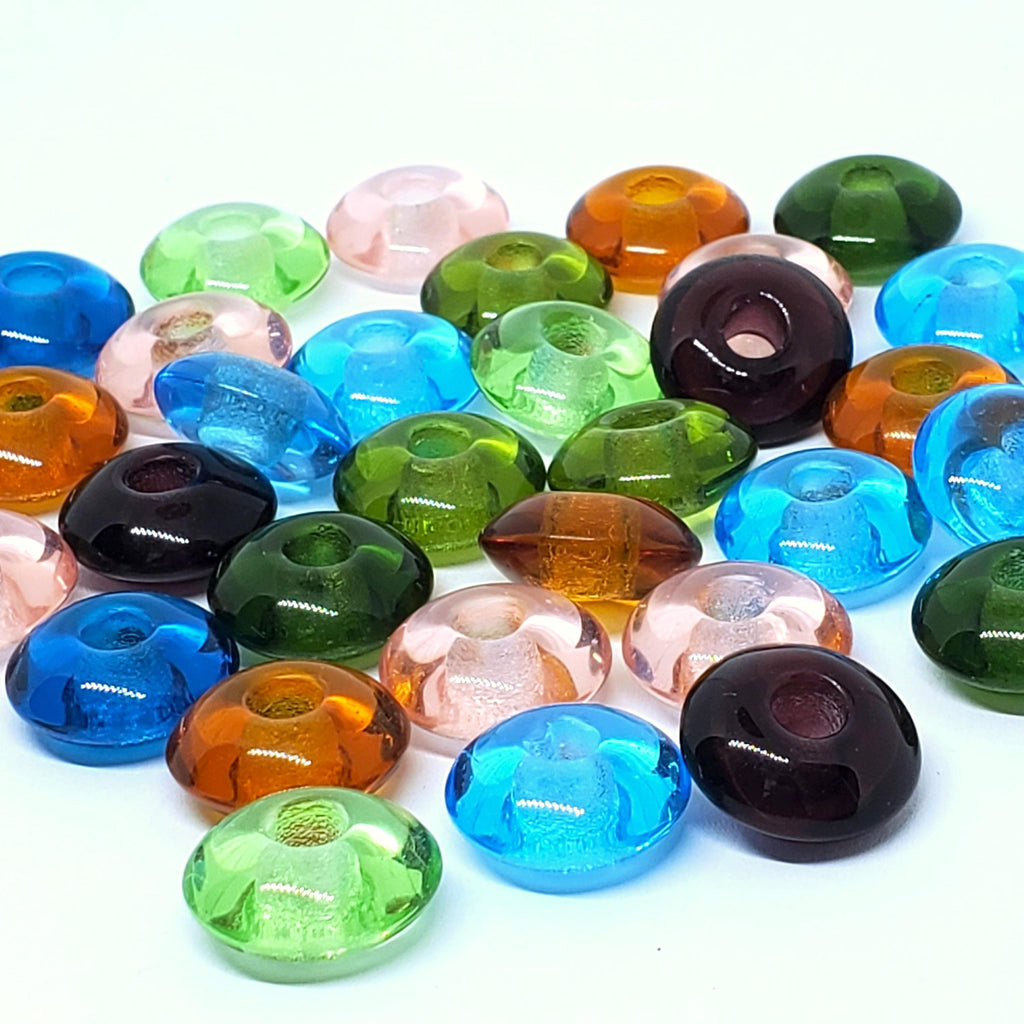 Large Hole Czech Glass Donut Mixed Colour 17x11mm - 6pcs