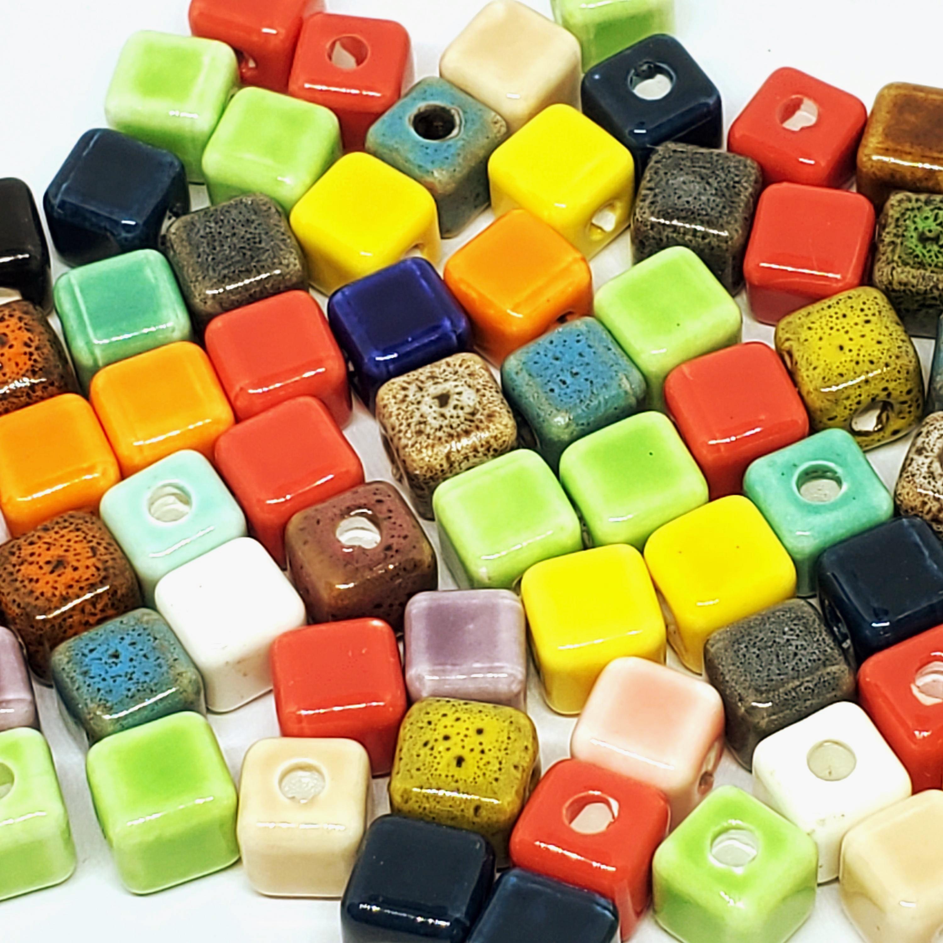 Ceramic Cube Mixed Colour 8mm - 10pcs