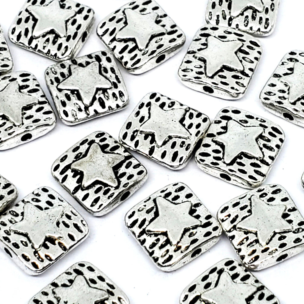 Square Star Antique Silver 10mm - 10pcs