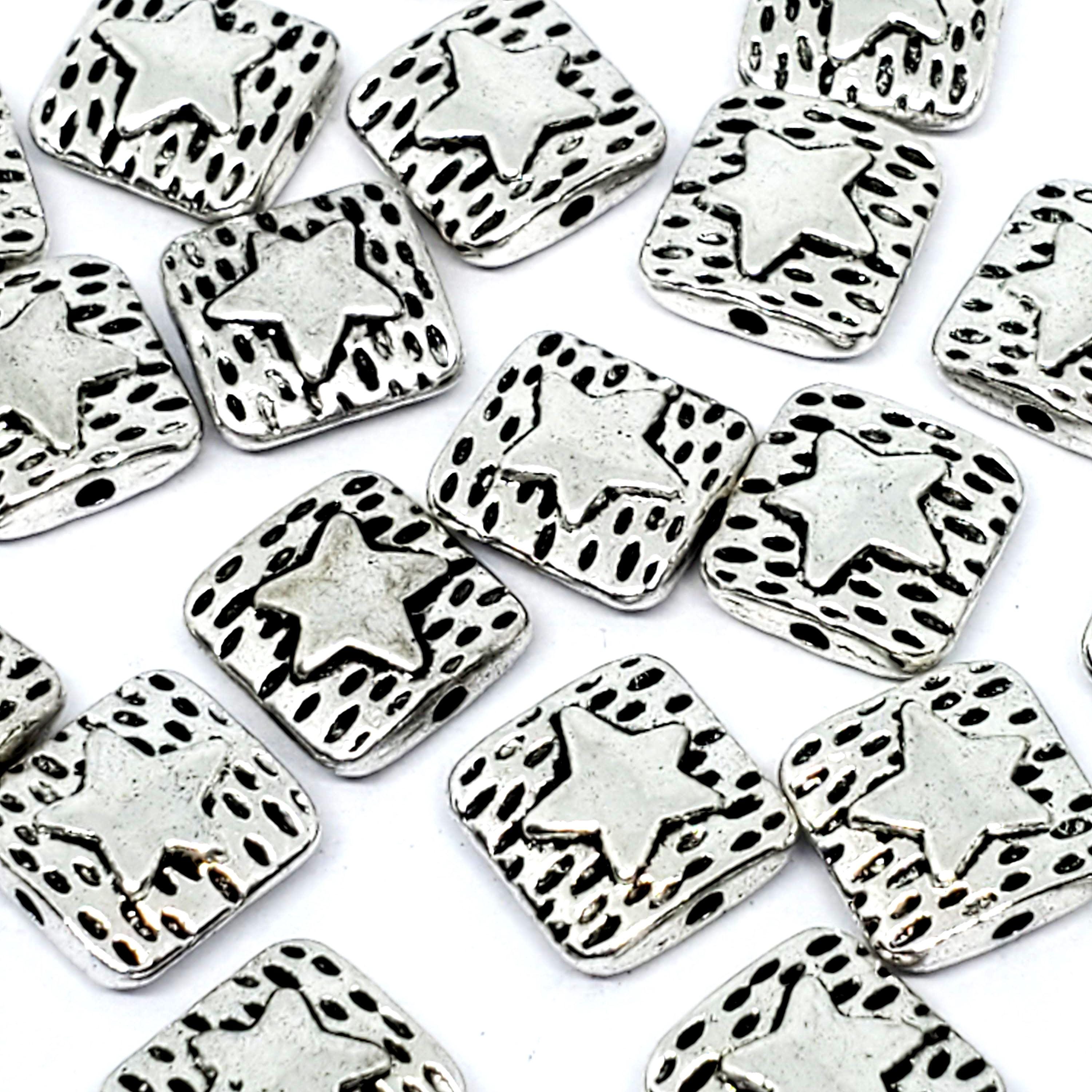 Square Star Antique Silver 10mm - 10pcs