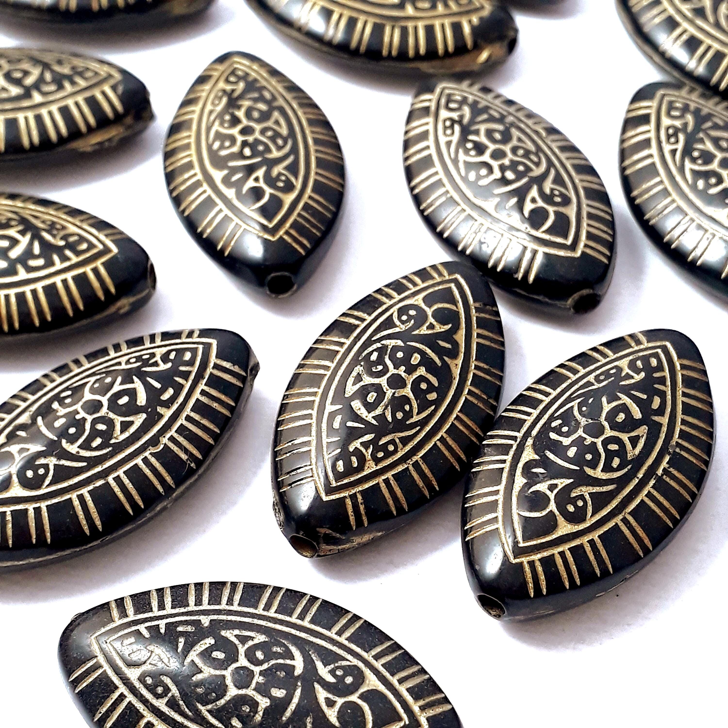 Black & Gold Tribal Acrylic Flat Oval 30x17mm - 6pcs