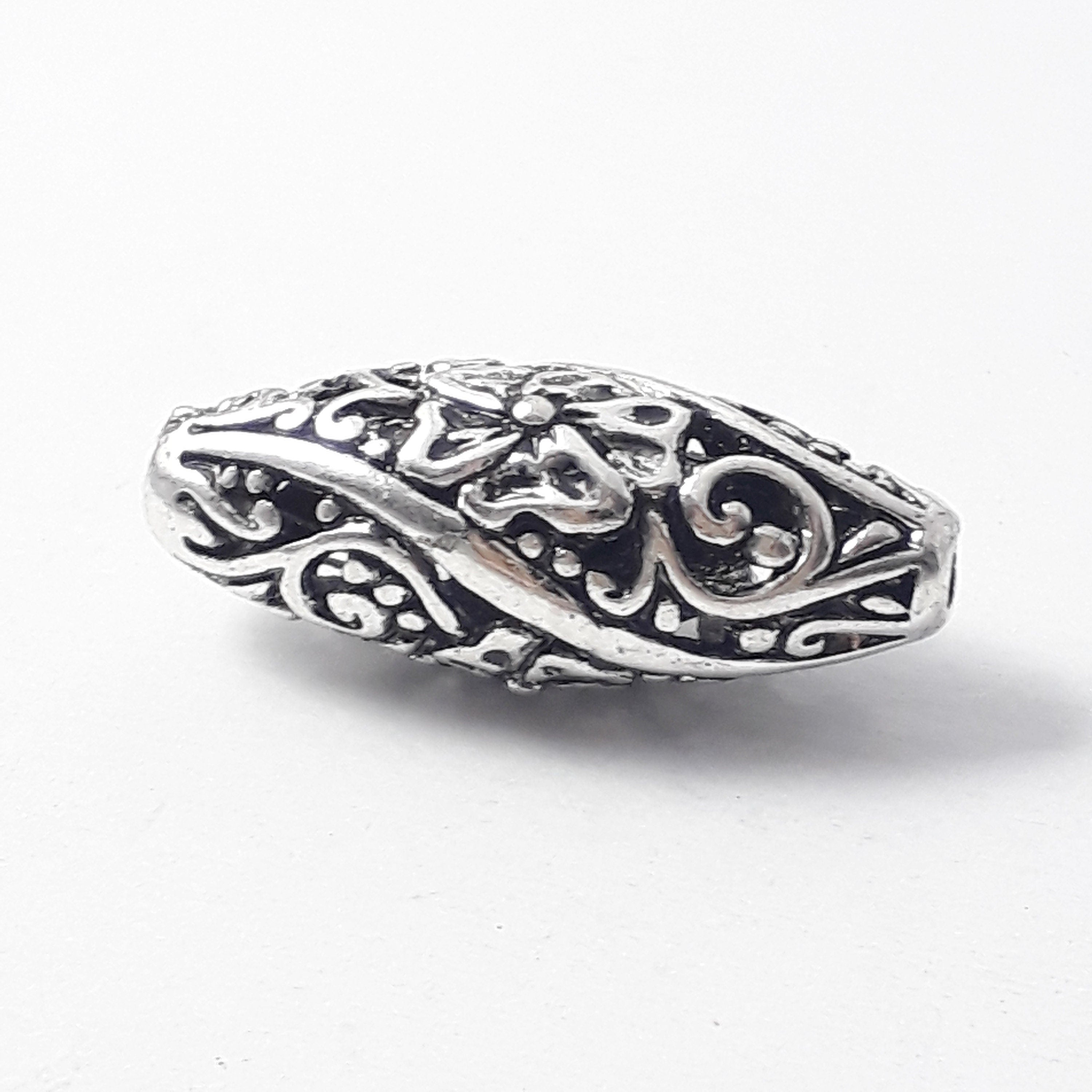 Large Filigree Oval Antique Silver 26x11mm - 1pc