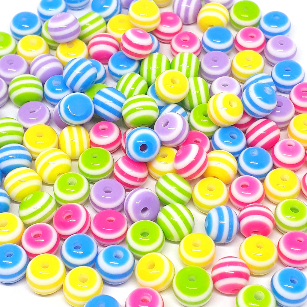 Candy Stripe Round Resin Mixed Colour 8x7mm - 50pcs