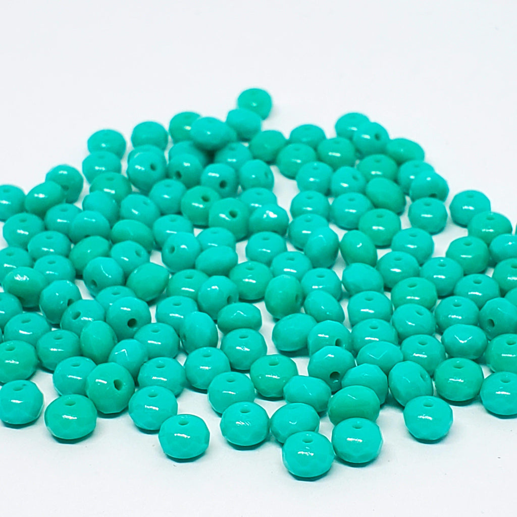 Turquoise Czech Glass Faceted Rondelle 5x3mm - 40pcs