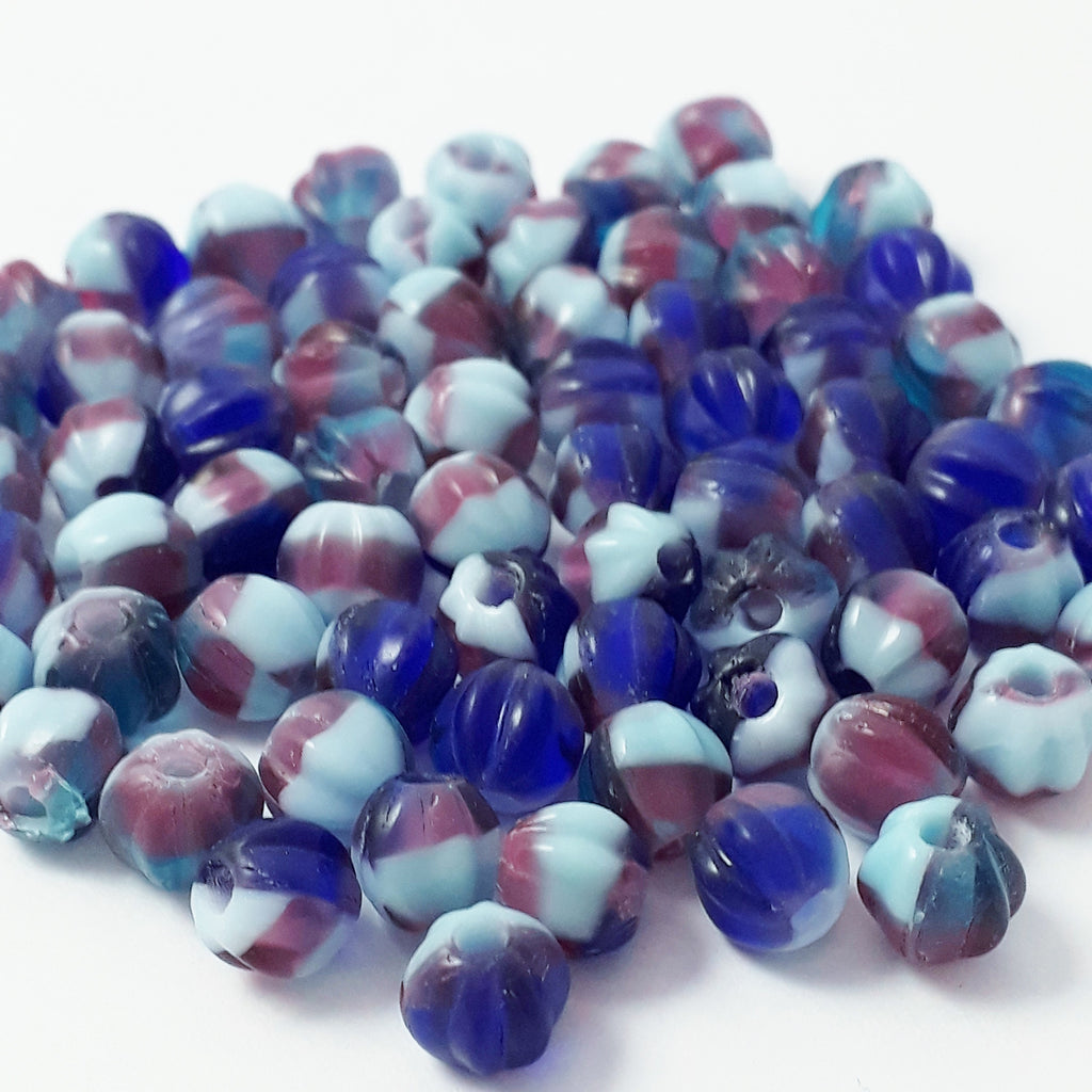 Purple, Light & Dark Blue Fluted Czech Glass 6x5mm - 30pcs