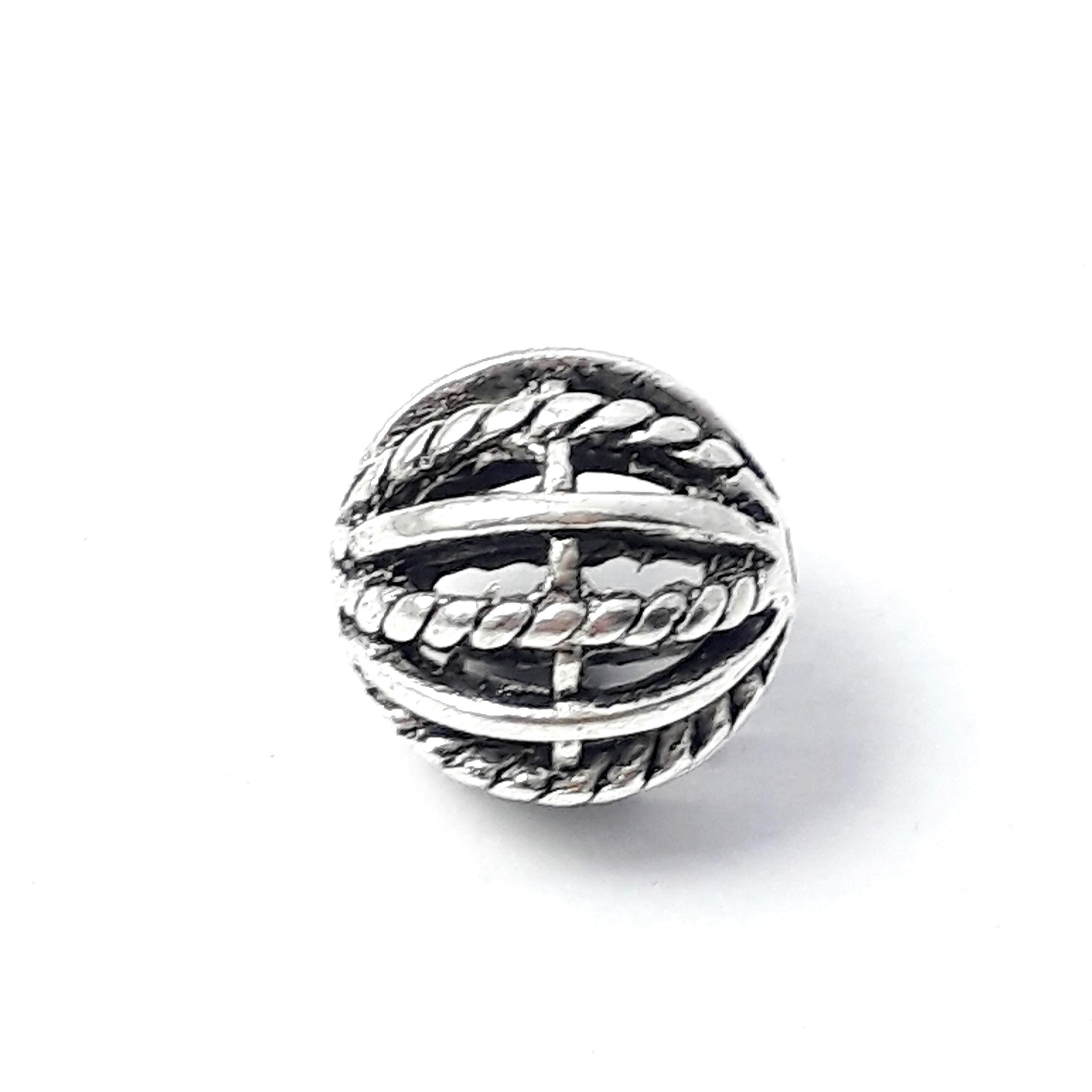 Striped Filigree Round Antique Silver 11mm - 1pc