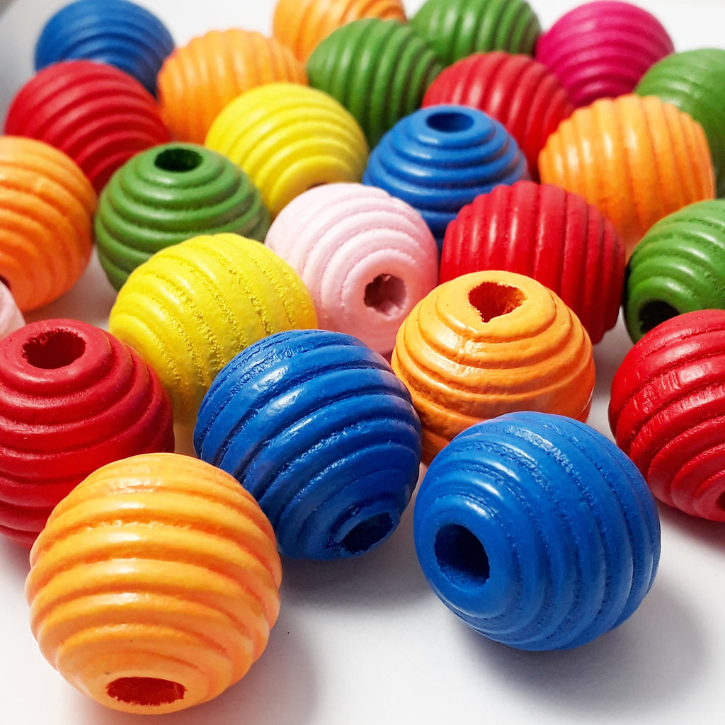 Wood Fluted Oval Mixed Colour 20x19mm - 10pcs