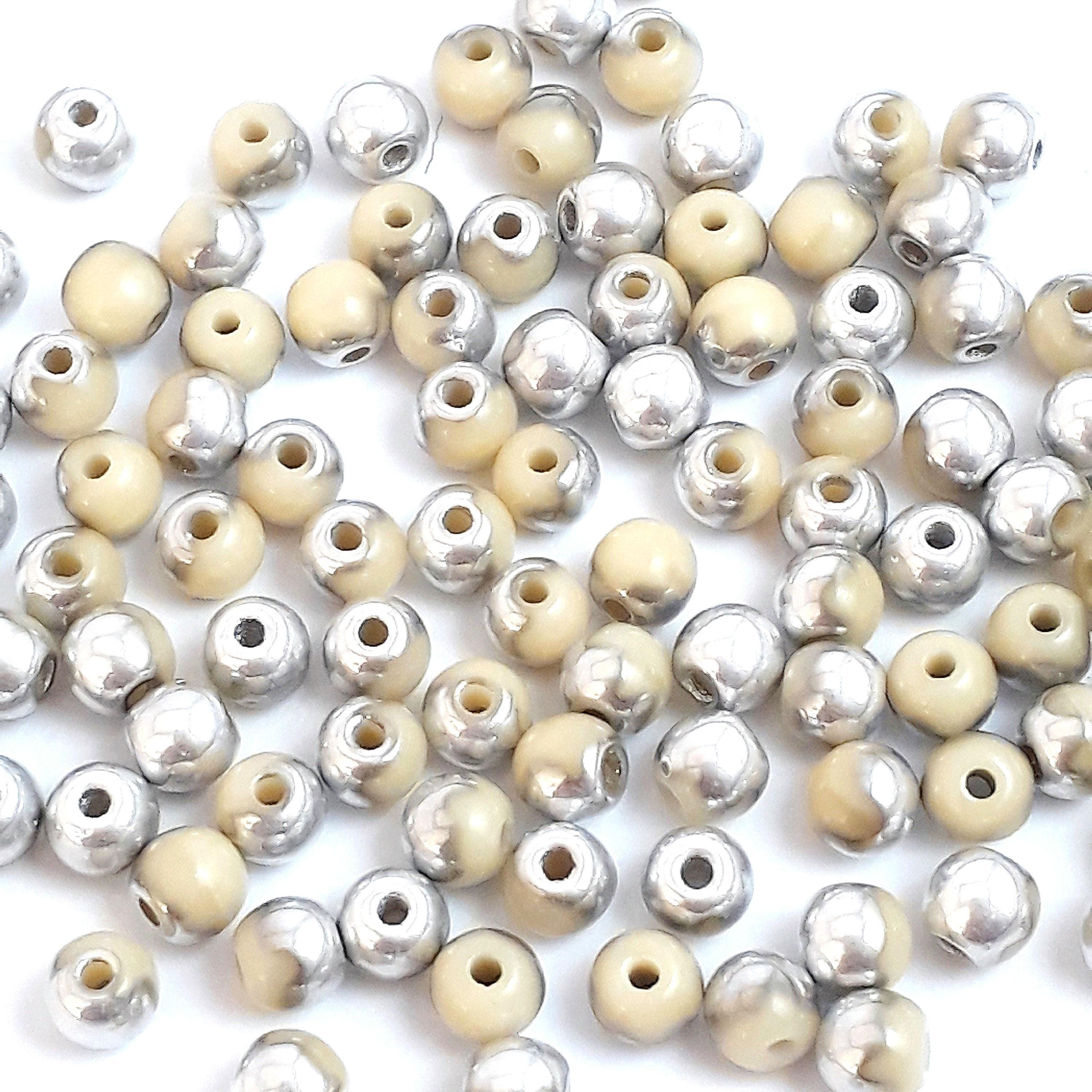 Beige & Silver Czech Glass Round 3mm - 120pcs