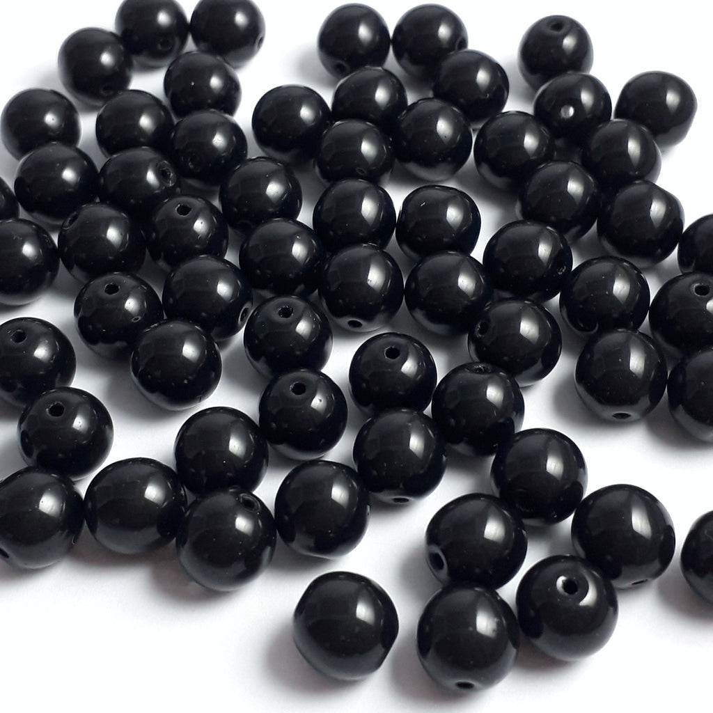 Opaque Black Czech Glass Round 8mm - 20pcs