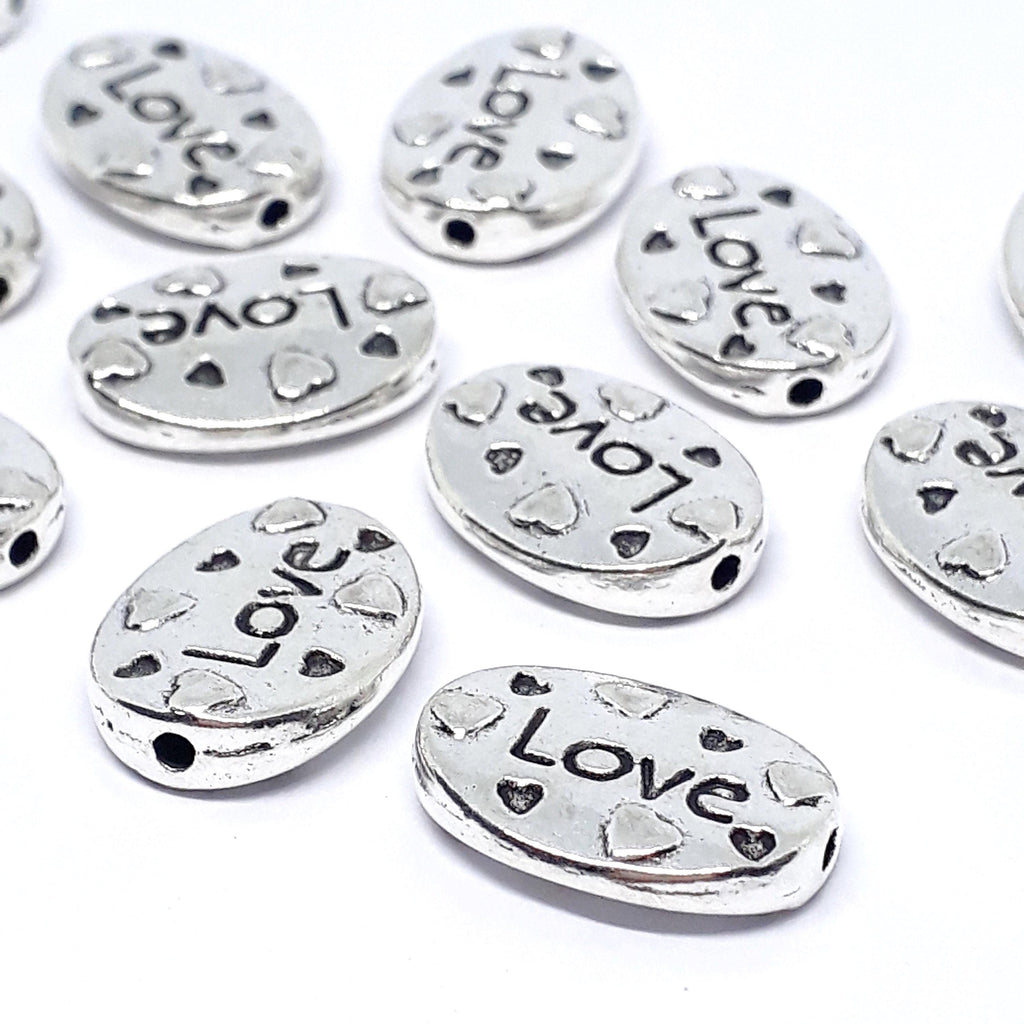 Oval Flat LOVE Antique Silver 16x12mm - 6pcs