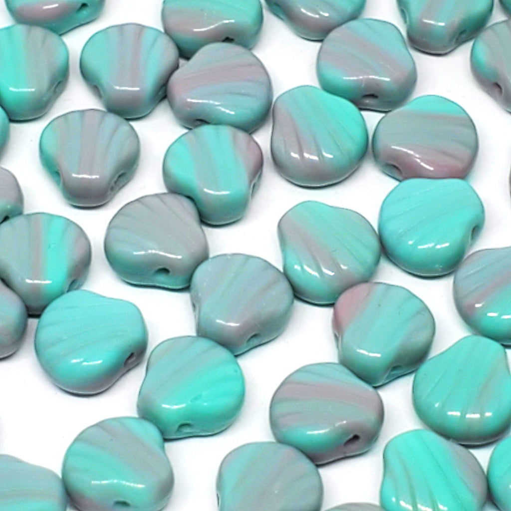 Pastel Green Turquoise & Pink Czech Glass Shell 9mm - 10pcs