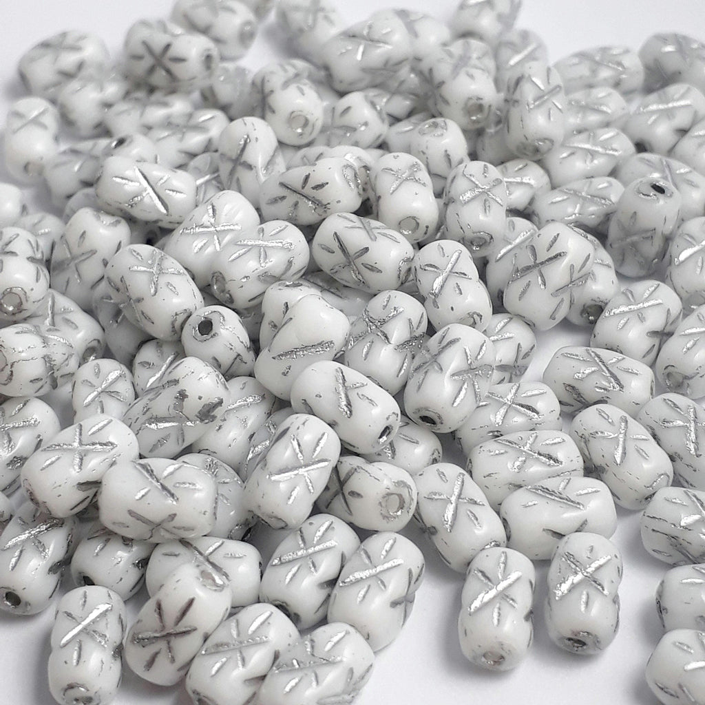 White & Silver-Lined Star Czech Glass Tube 6x4mm - 30pcs