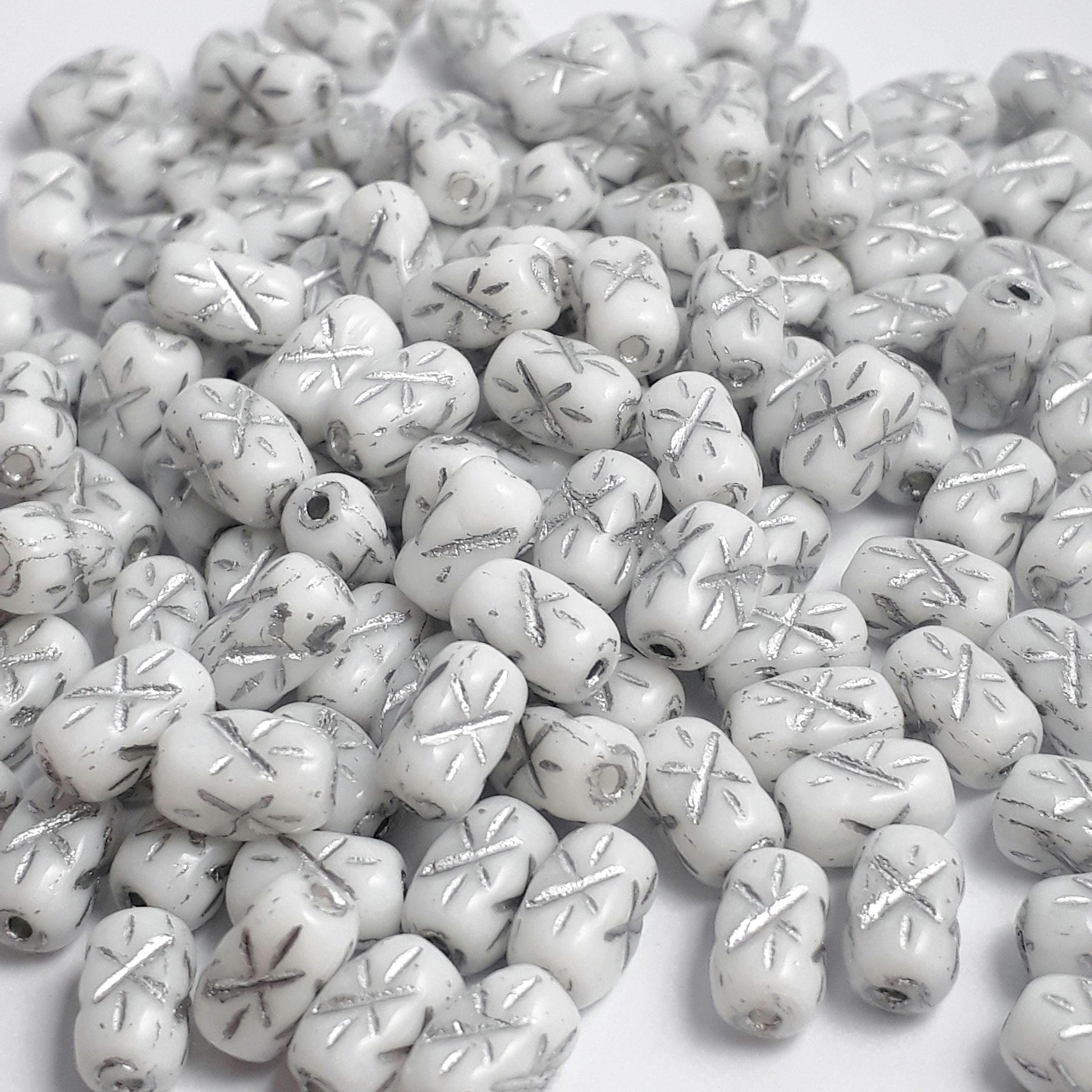 White & Silver-Lined Star Czech Glass Tube 6x4mm - 30pcs