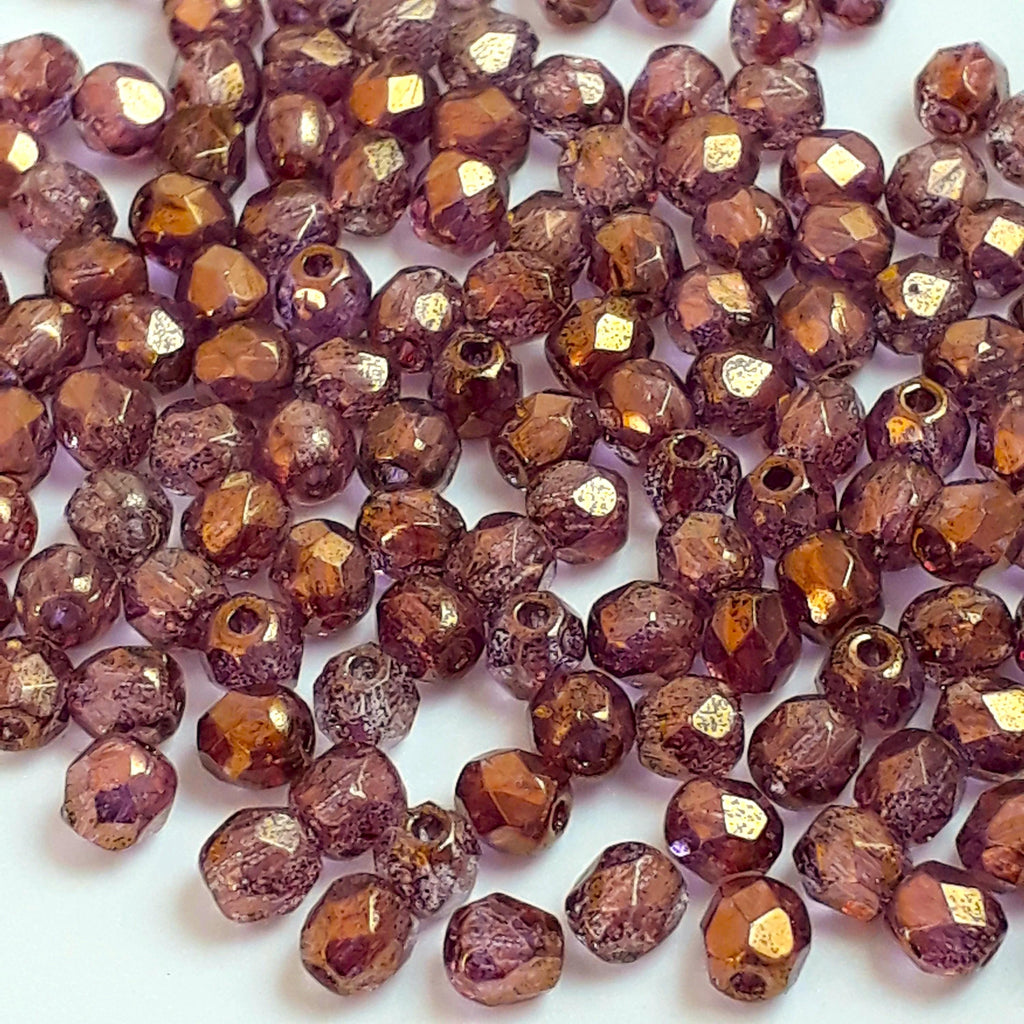 Pink & Gold Lustre Faceted Czech Glass Round 3mm - 60pcs