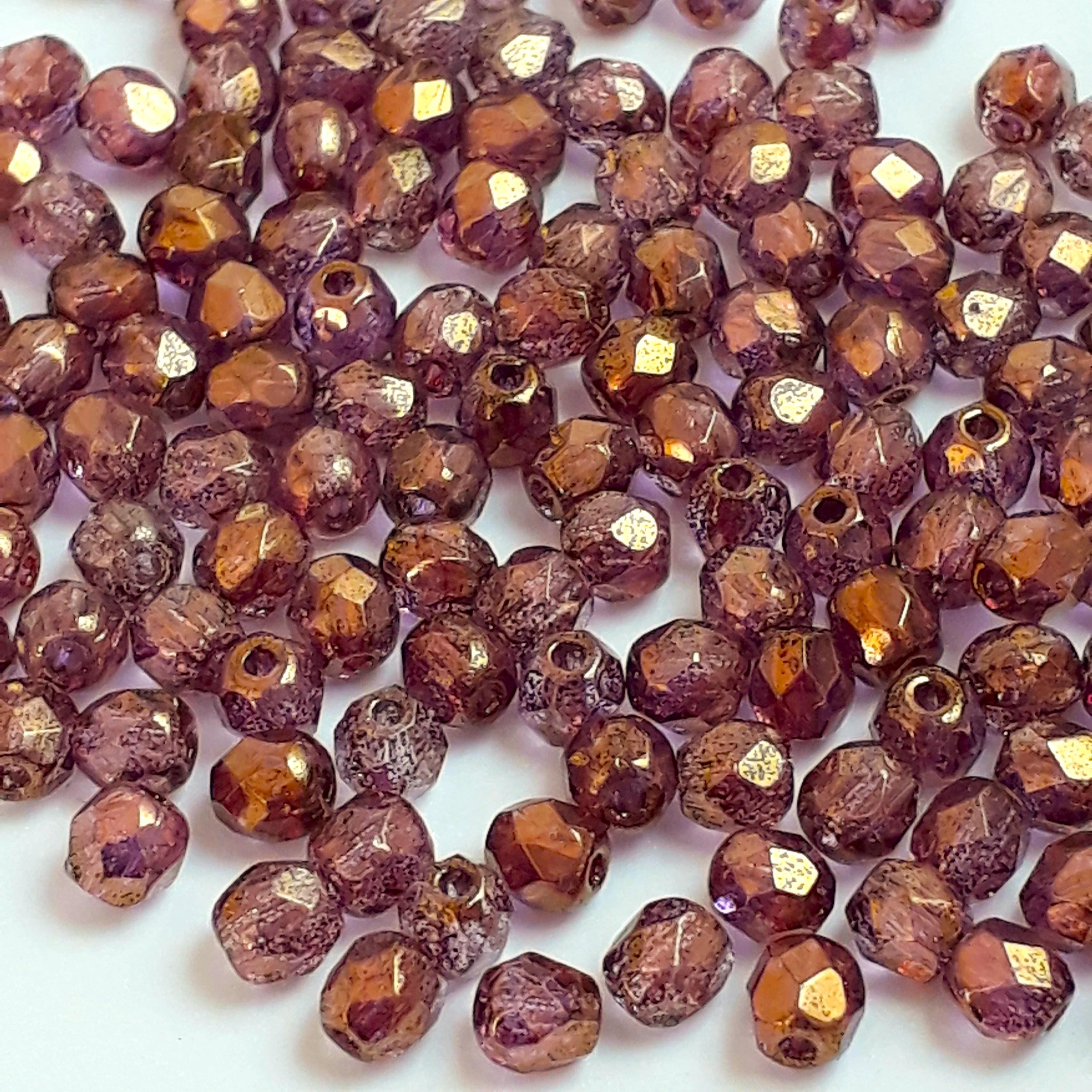 Pink & Gold Lustre Faceted Czech Glass Round 3mm - 60pcs