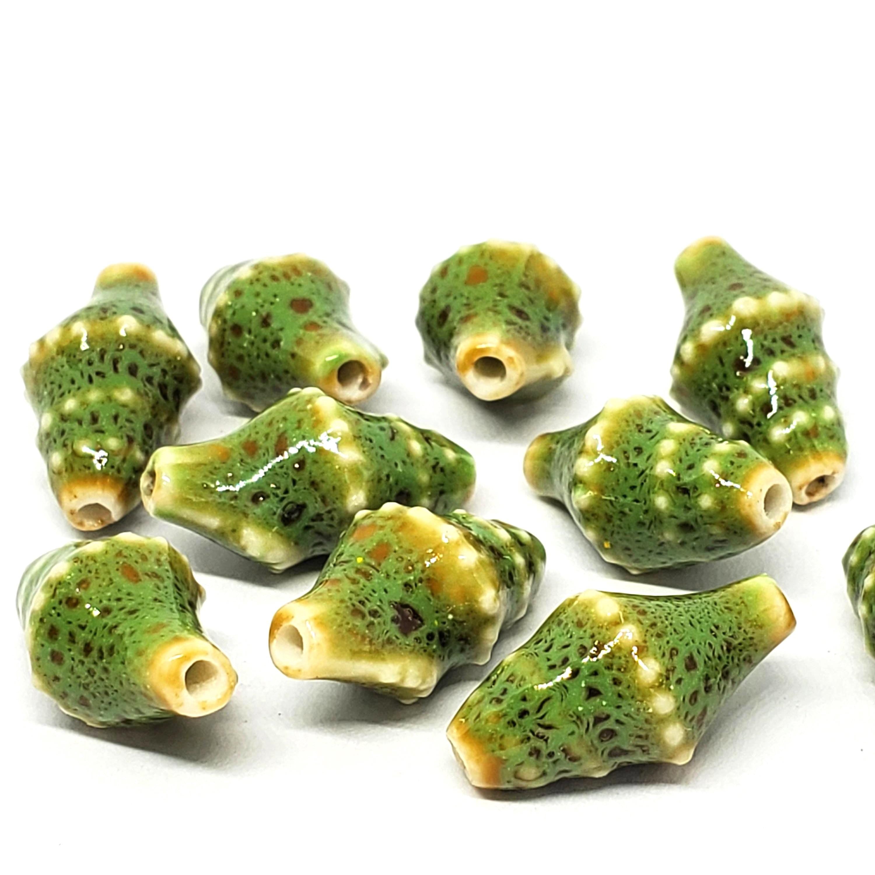 Green Shell Glazed Ceramic 20x11mm - 2pcs