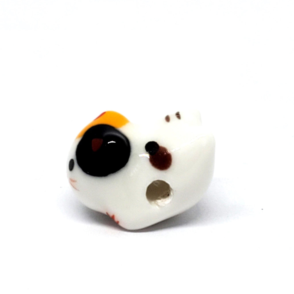 Chinese Cat Ceramic White Multicolour 16x13mm - 1pc
