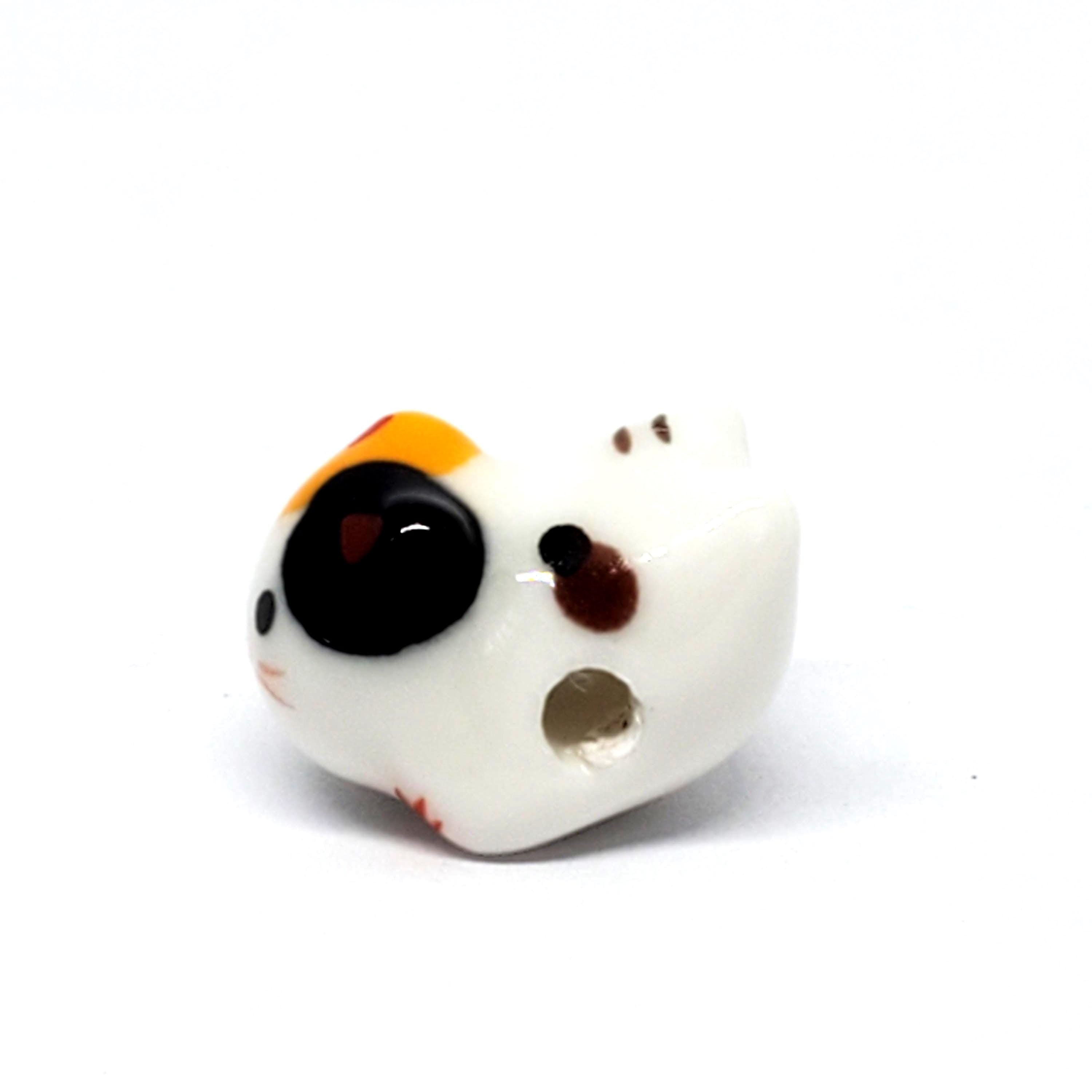 Chinese Cat Ceramic White Multicolour 16x13mm - 1pc