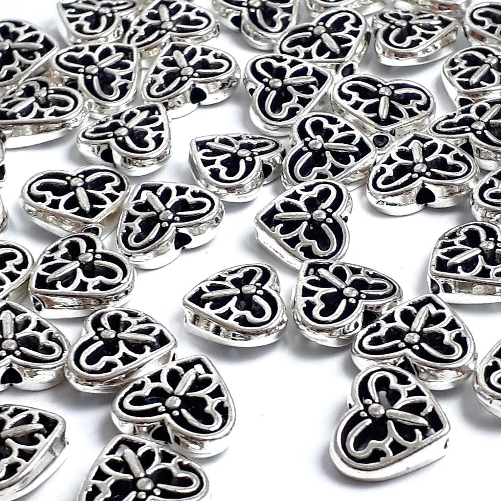 Filigree Butterfly Heart Antique Silver 12x10mm - 10pcs