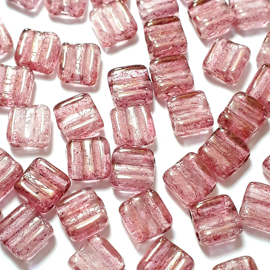 2-Hole Rose Gold Czech Glass Square 6mm - 20pcs