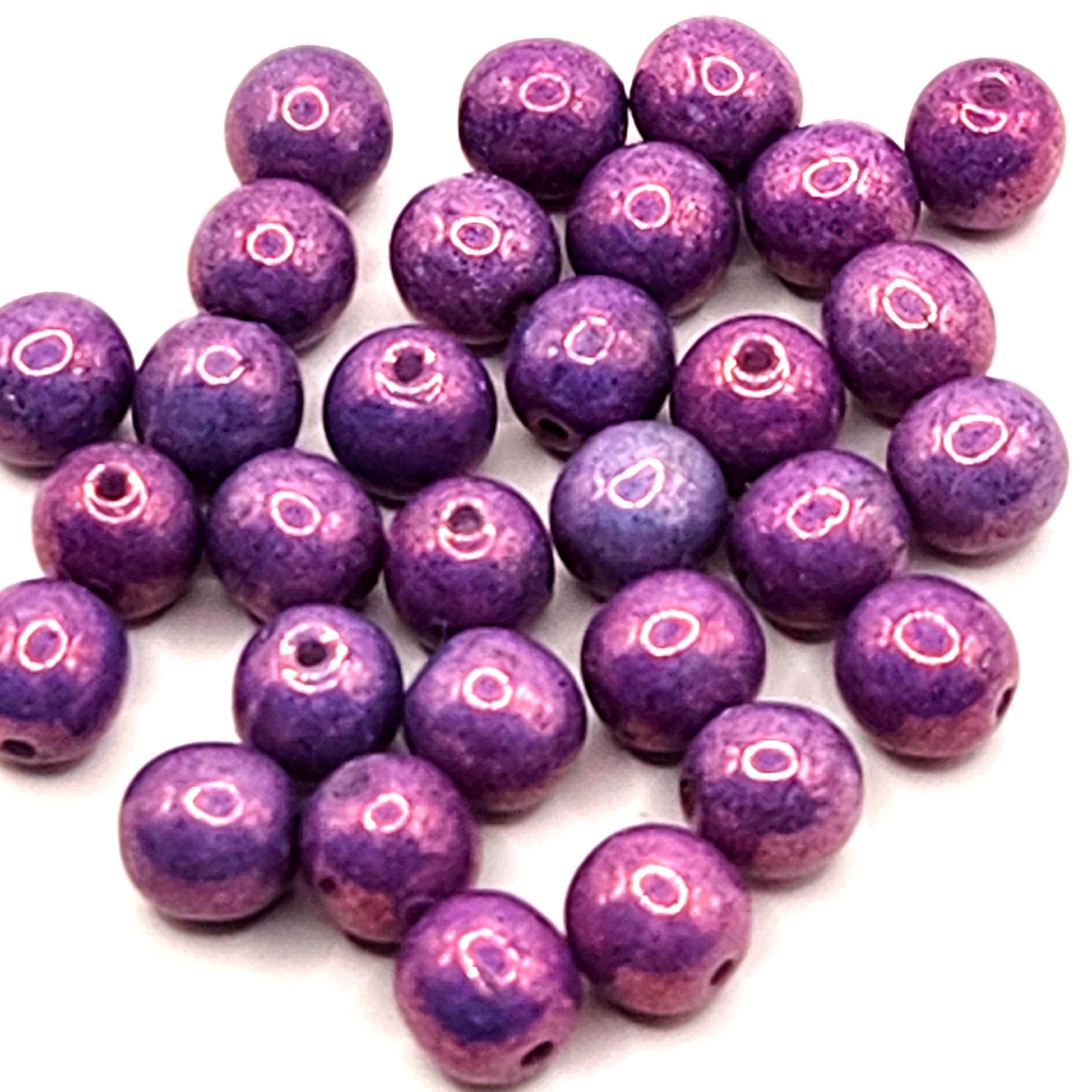 Metallic Purple Lustre Czech Glass Round 6mm - 20pcs