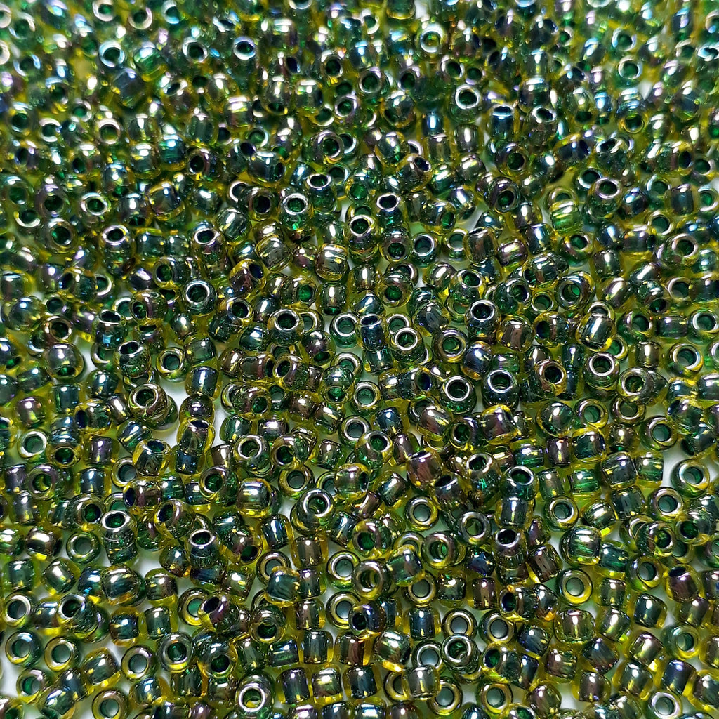 Rainbow Jonquil / Forest Green-Lined TOHO Seed Glass 11/0 - 10g