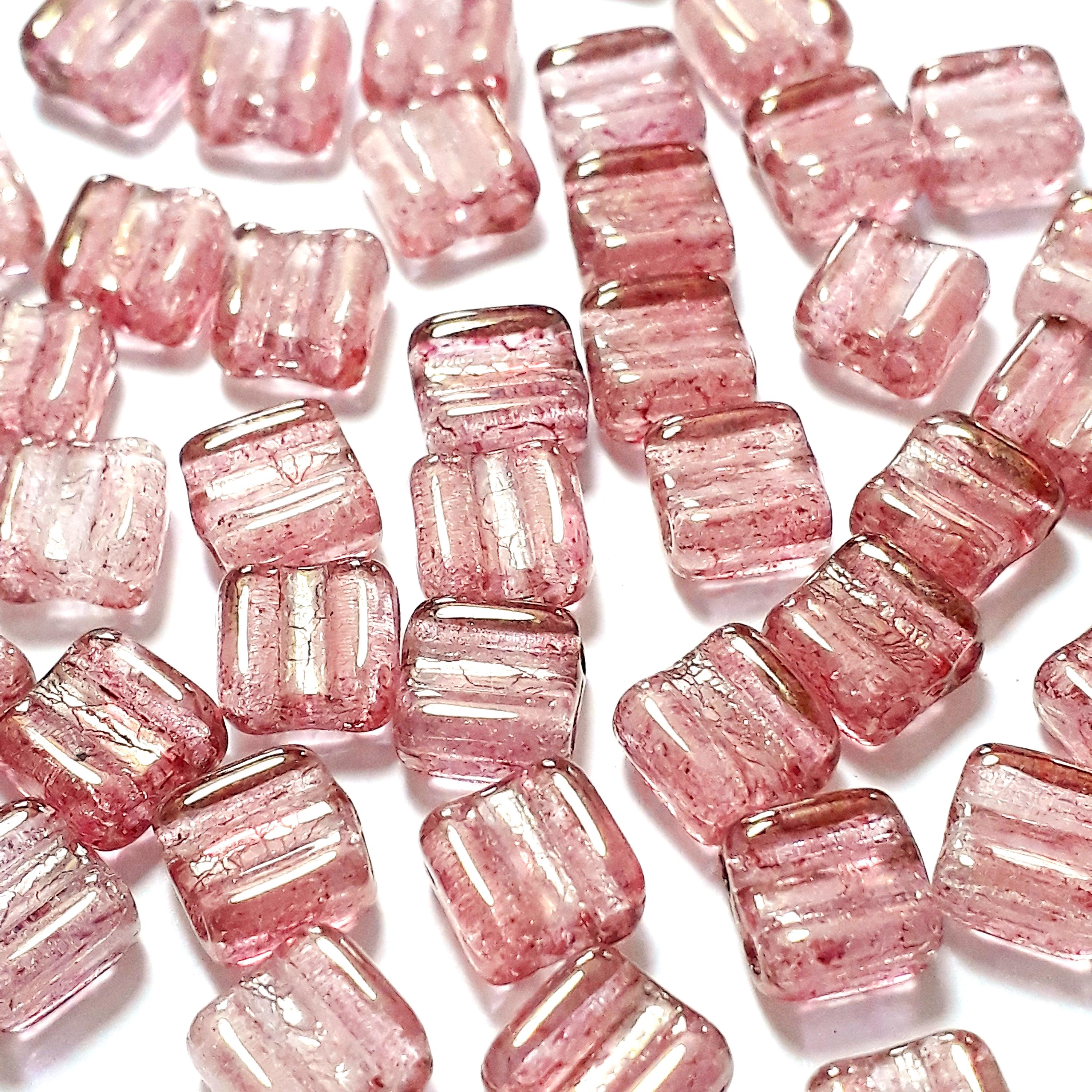 2-Hole Rose Gold Czech Glass Square 6mm - 20pcs