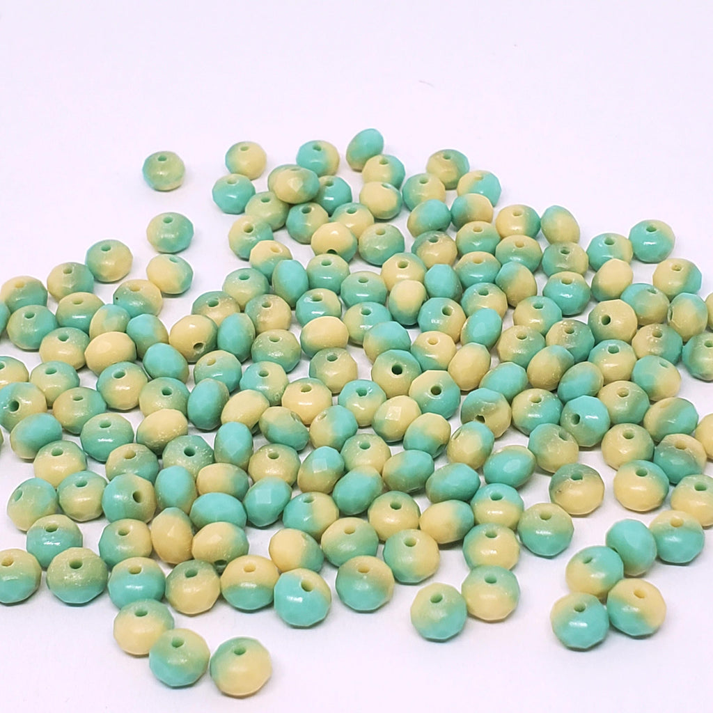 Turquosise & Cream Matte Czech Glass Rondelle 5x3mm - 40pcs