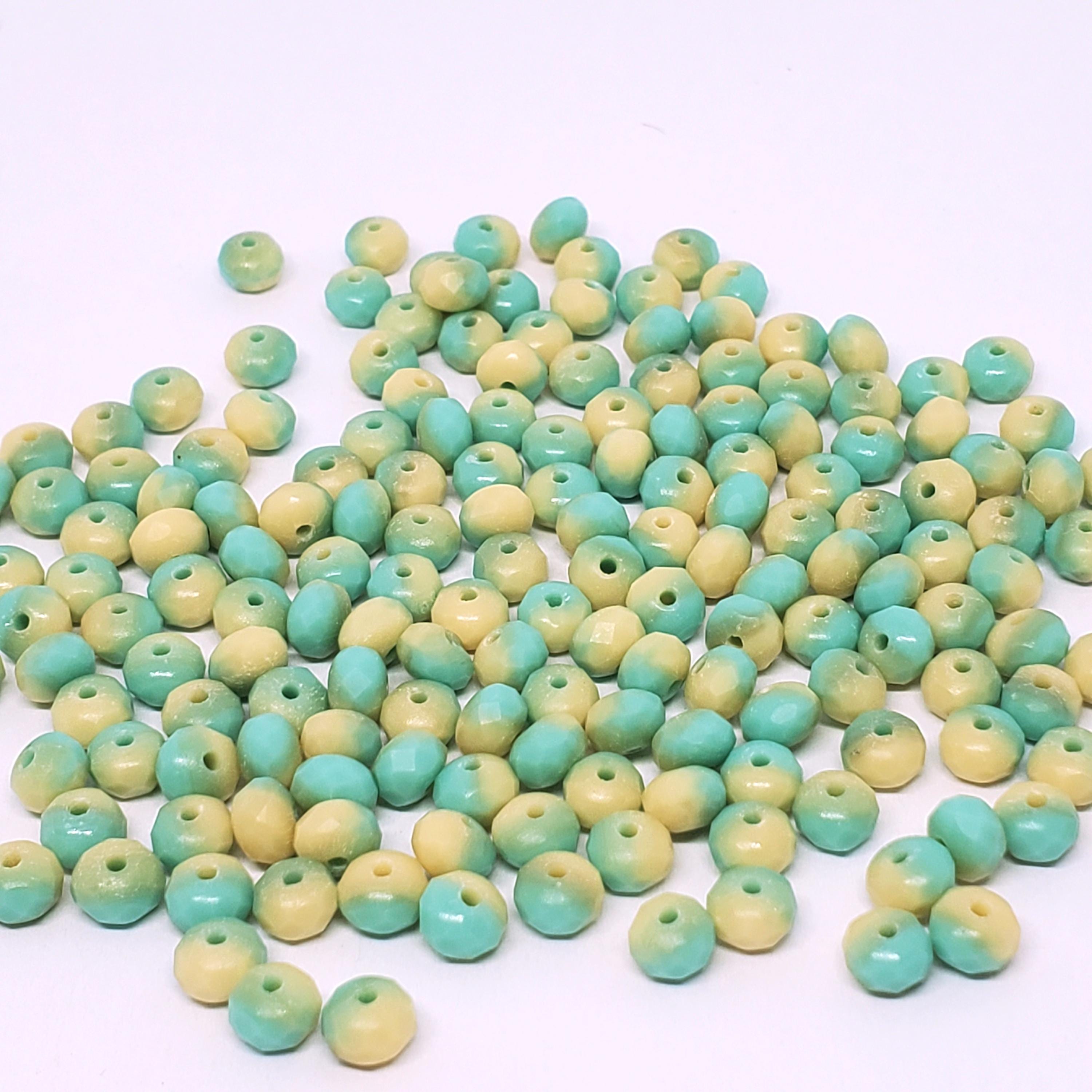 Turquosise & Cream Matte Czech Glass Rondelle 5x3mm - 40pcs