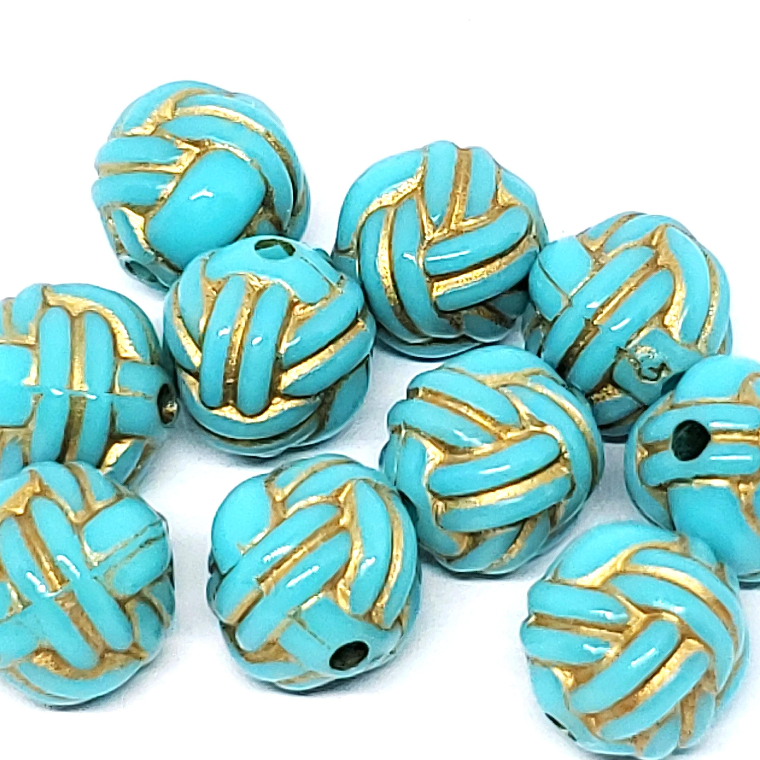 Turquoise & Gold Resin Knot 11mm - 2pcs