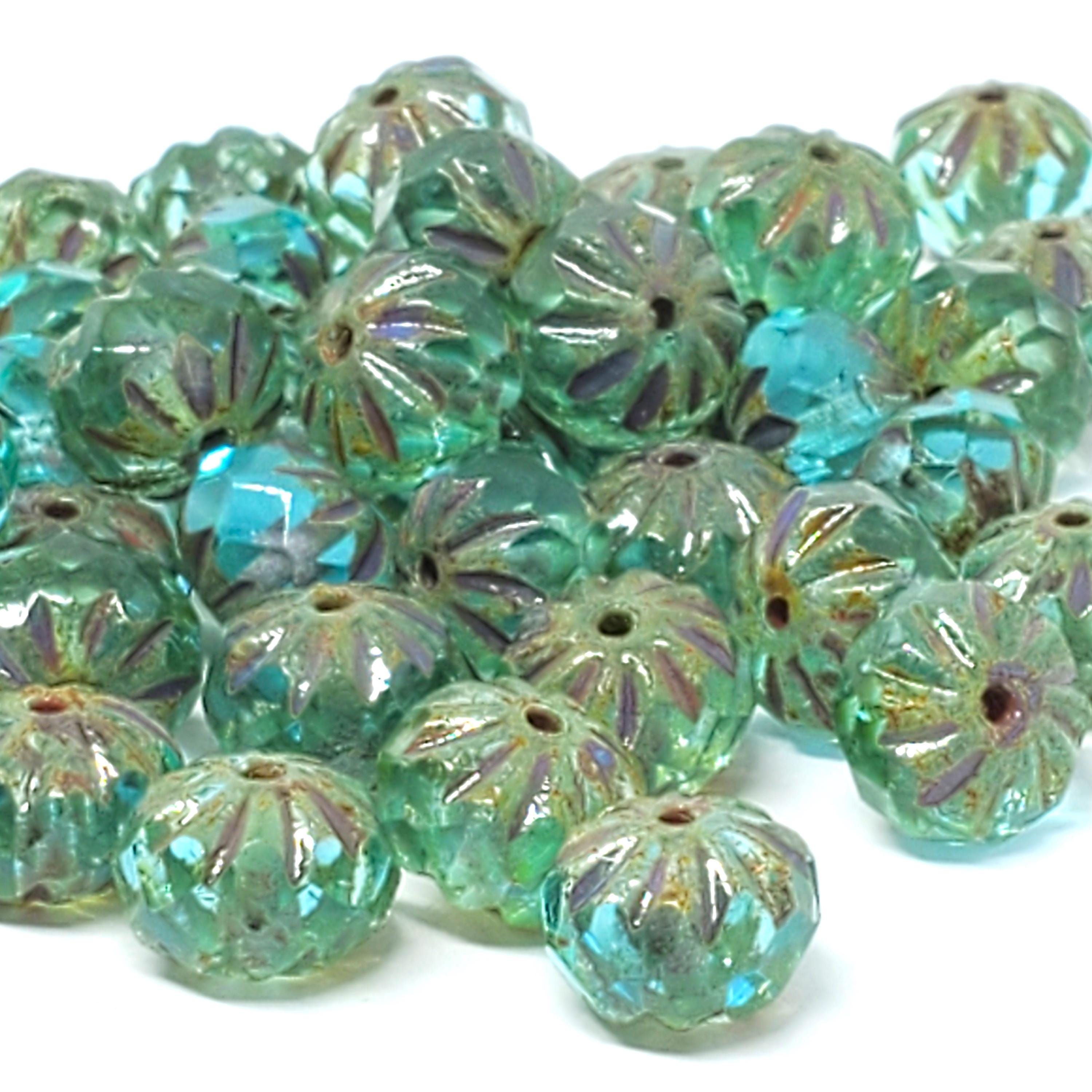 Aqua Blue Czech Glass Rondelle Cathedral 10x7mm - 6pcs