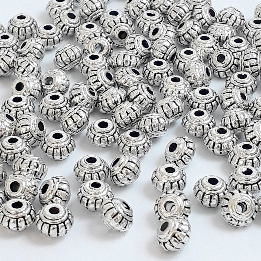 Striped Rondelle Spacer Antique Silver 6x4mm - 25pcs