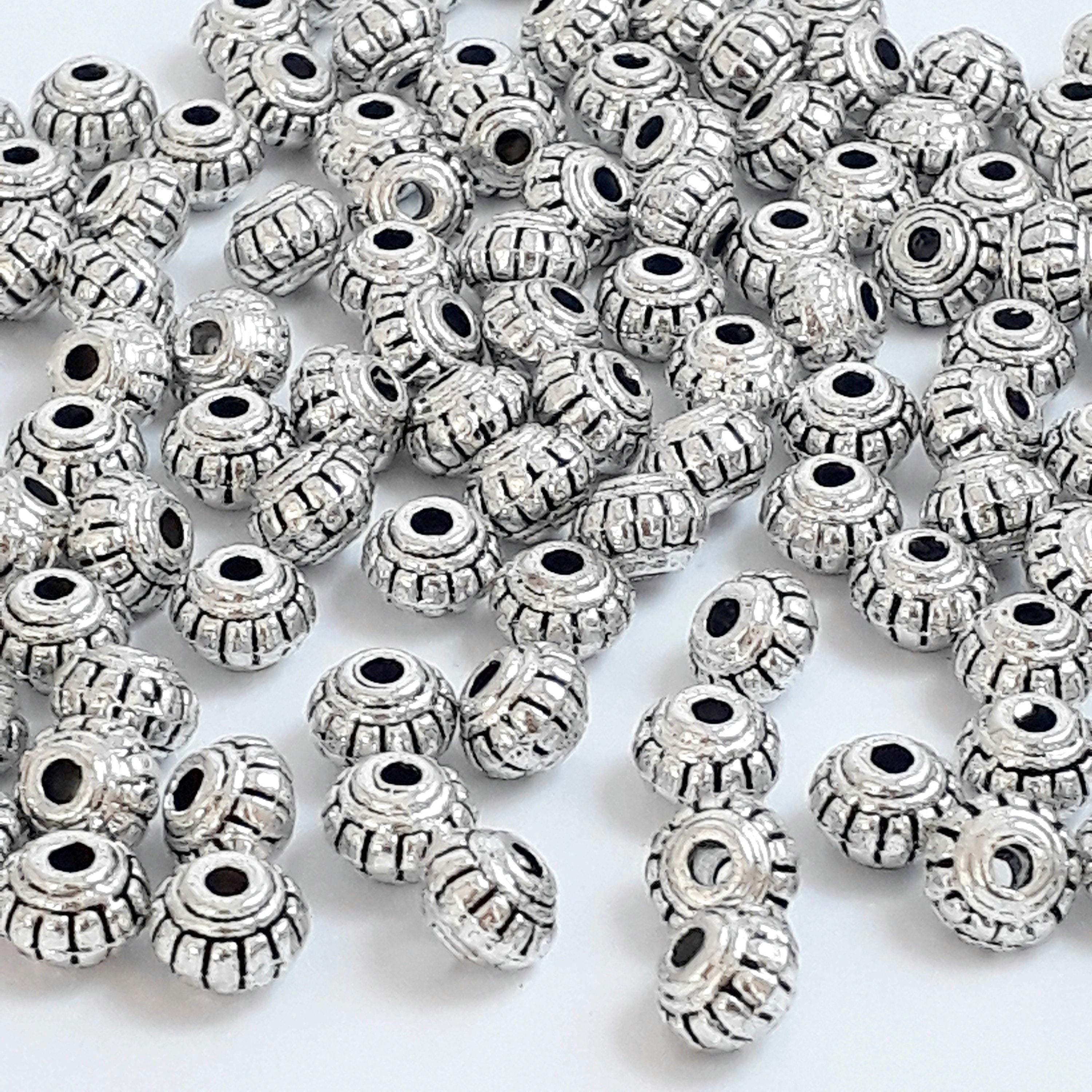 Striped Rondelle Spacer Antique Silver 6x4mm - 25pcs