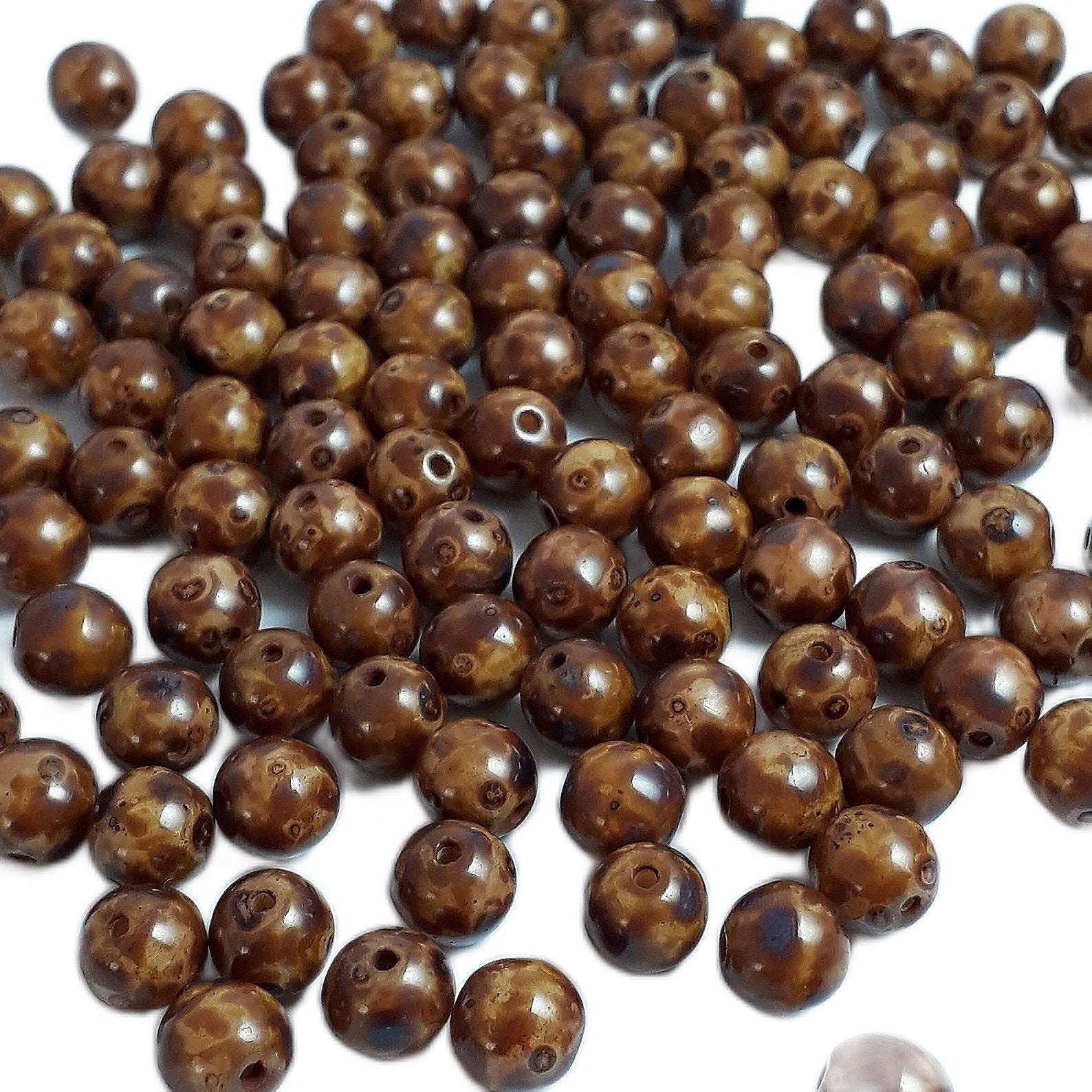 Dark Brown Picasso Czech Glass Druk Round 6mm - 30pcs