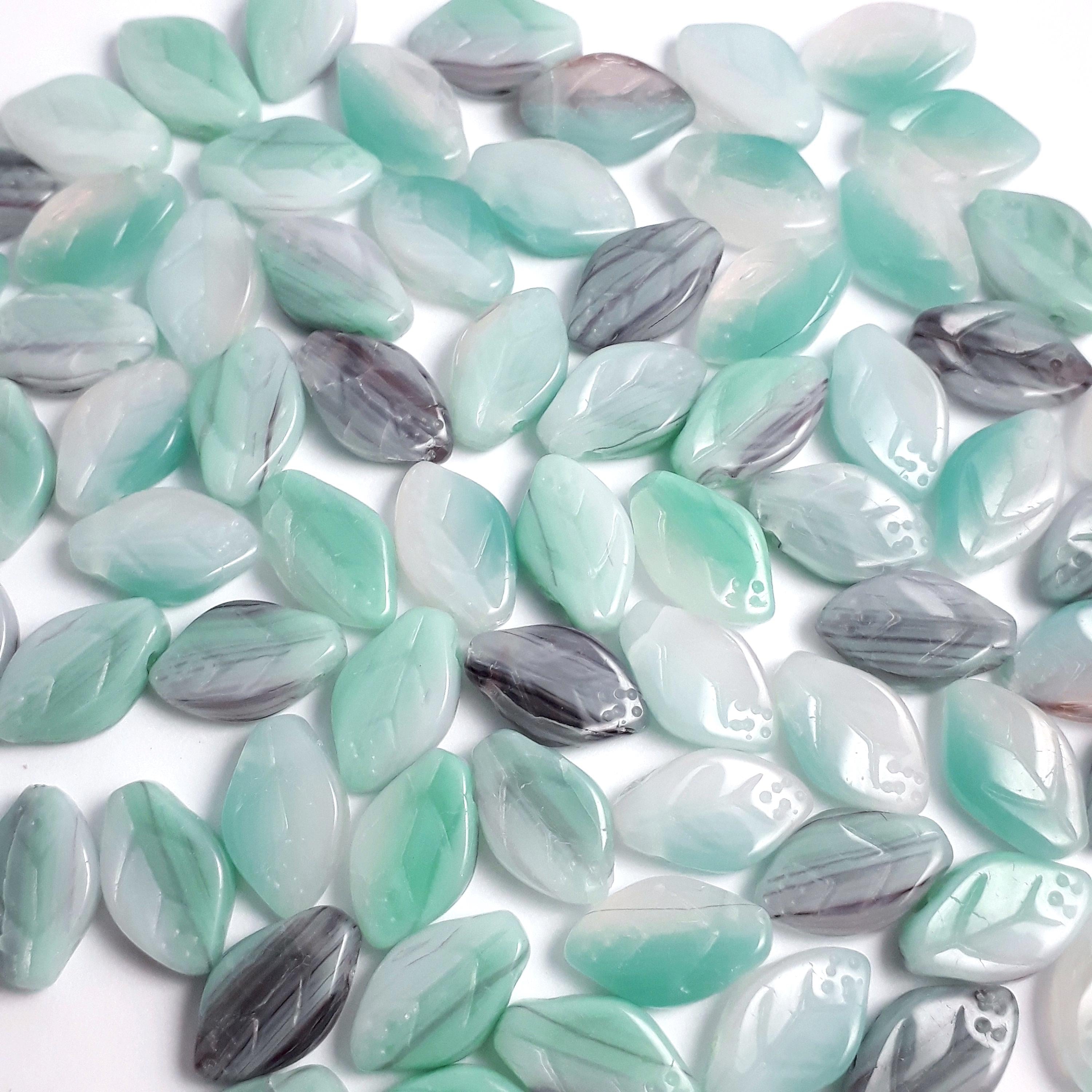 Aqua, Green & Purple Czech Glass Leaf 12x7mm - 20pcs