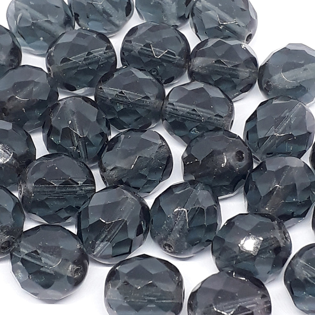 Slate Grey Faceted Czech Glass Round 12x11mm - 6pcs