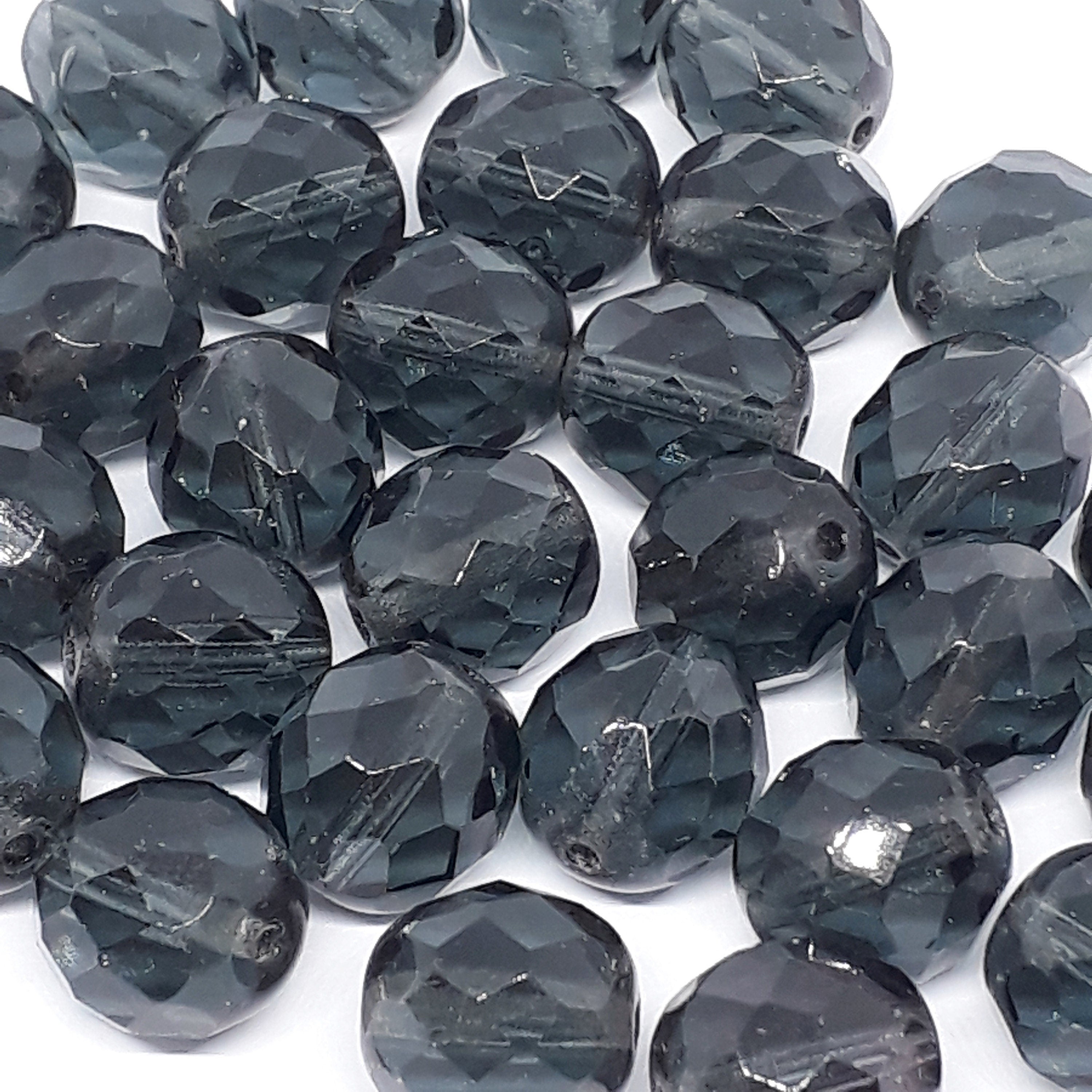 Slate Grey Faceted Czech Glass Round 12x11mm - 6pcs