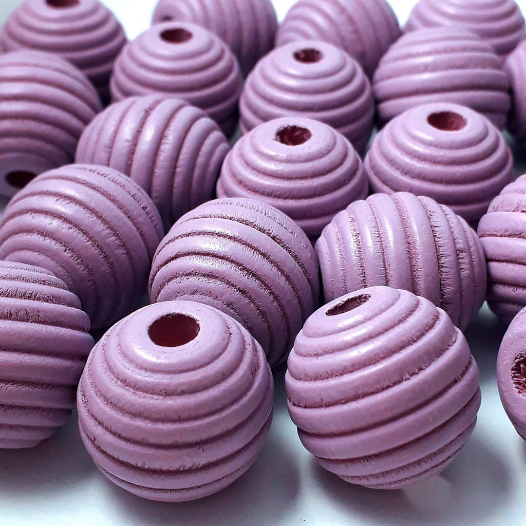 Purple Wooden Fluted Oval 18x17mm - 6pcs