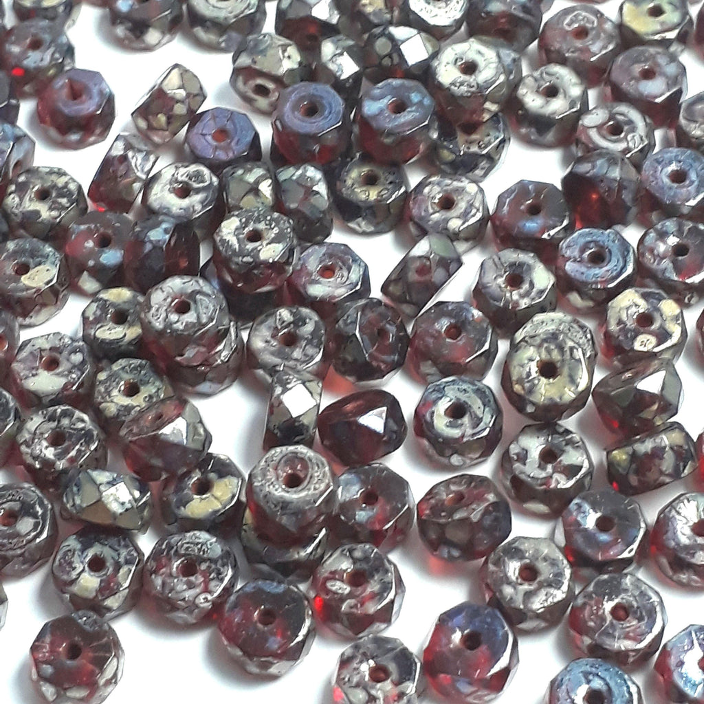 Cherry Red & Metallic Lustre Czech Glass Rondelle 6x3mm - 10pcs