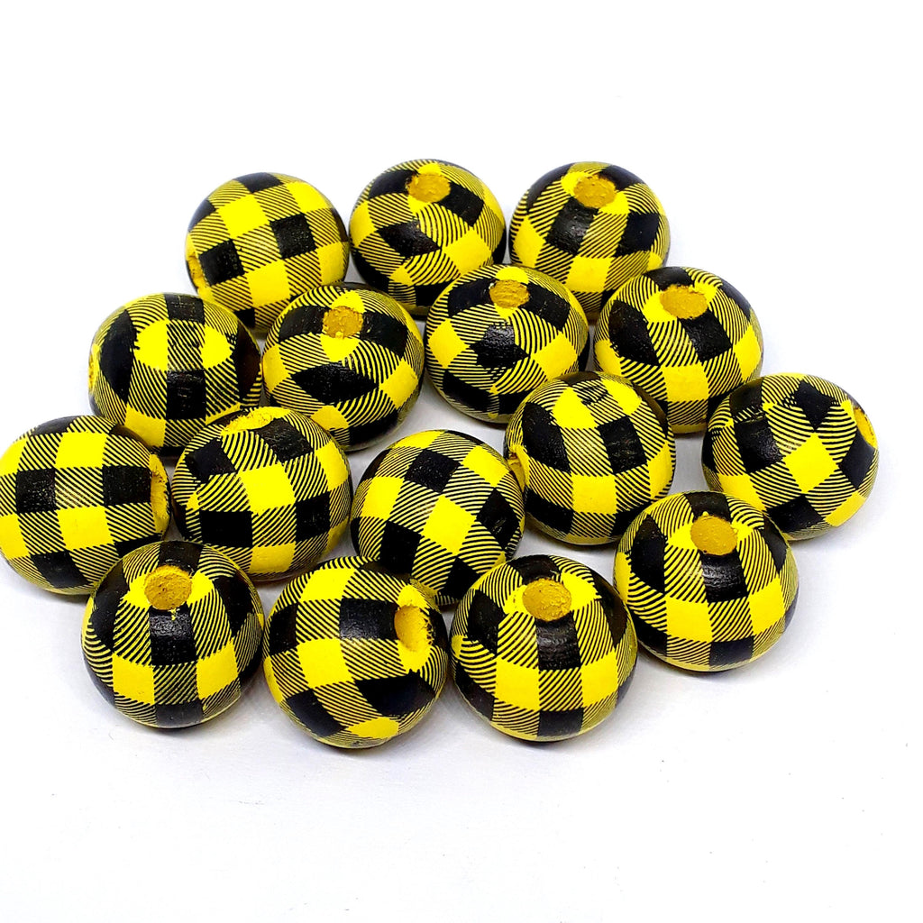 Yellow & Black Checkered Wood 15x14mm - 5pcs