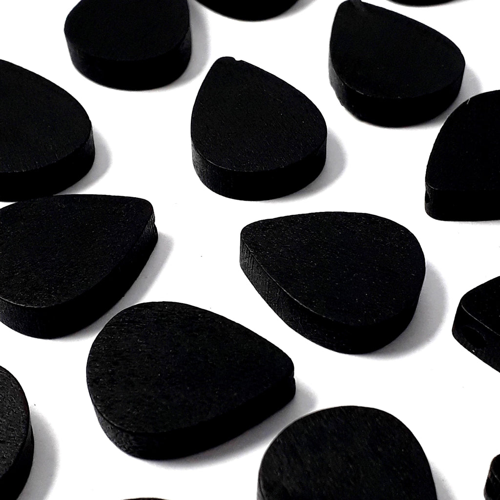 Black Teardrop Wood 19x16mm - 10pcs