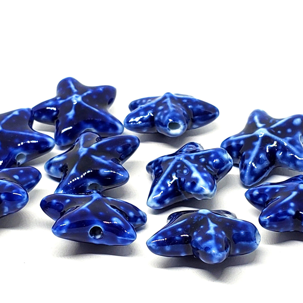 Blue Starfish Glazed Ceramic 22mm - 2pcs