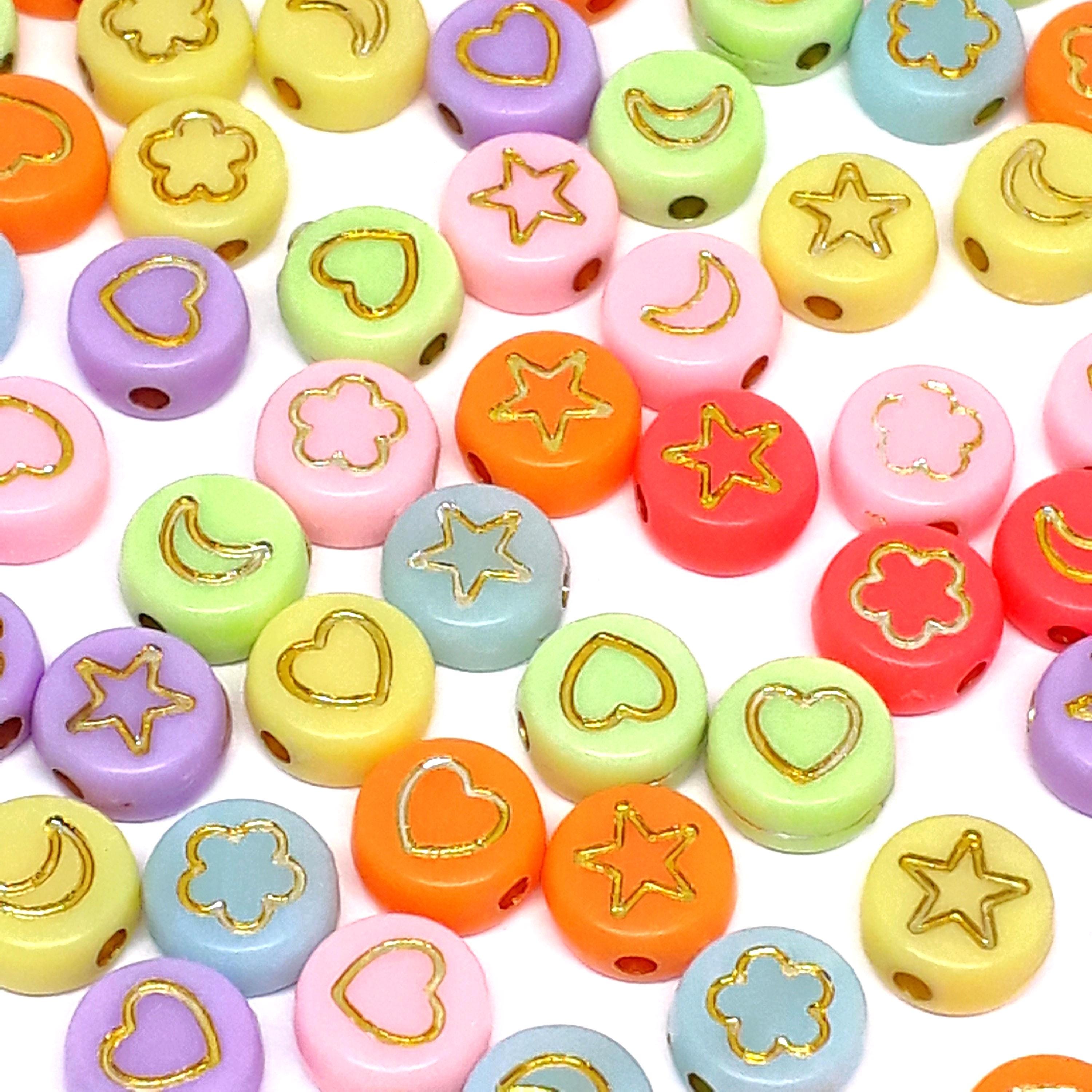 Heart/Moon/Star/Flower Mixed Colour Round Acrylic 7mm - 100pcs