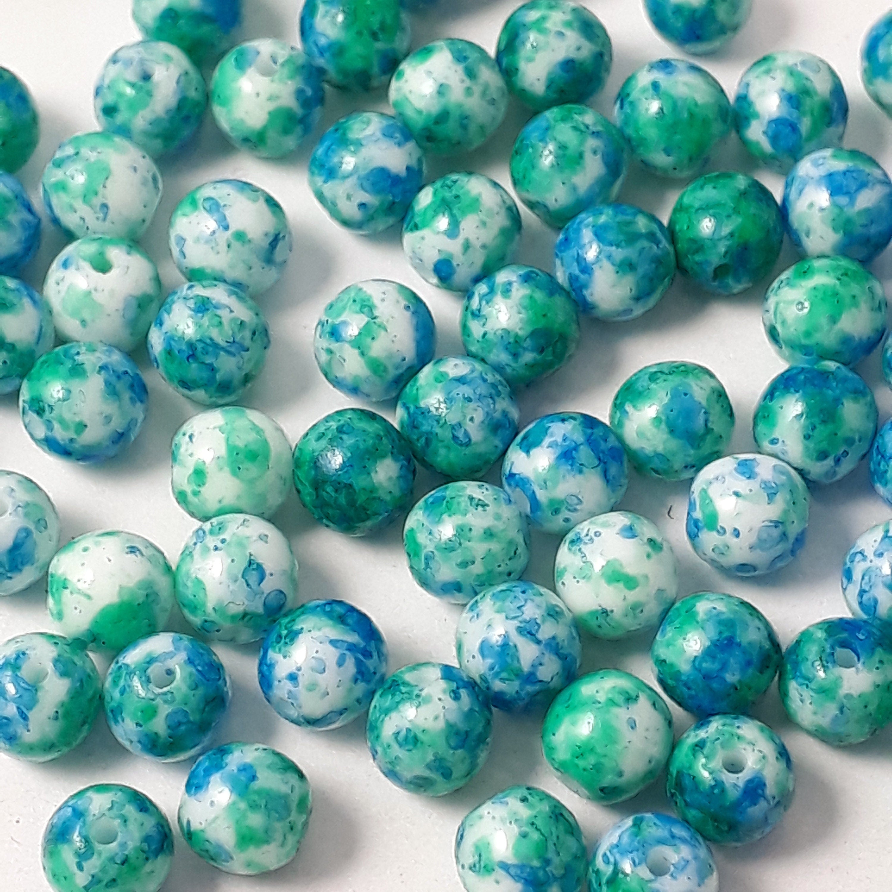Green, Blue & White Czech Glass Round 5mm - 40pcs
