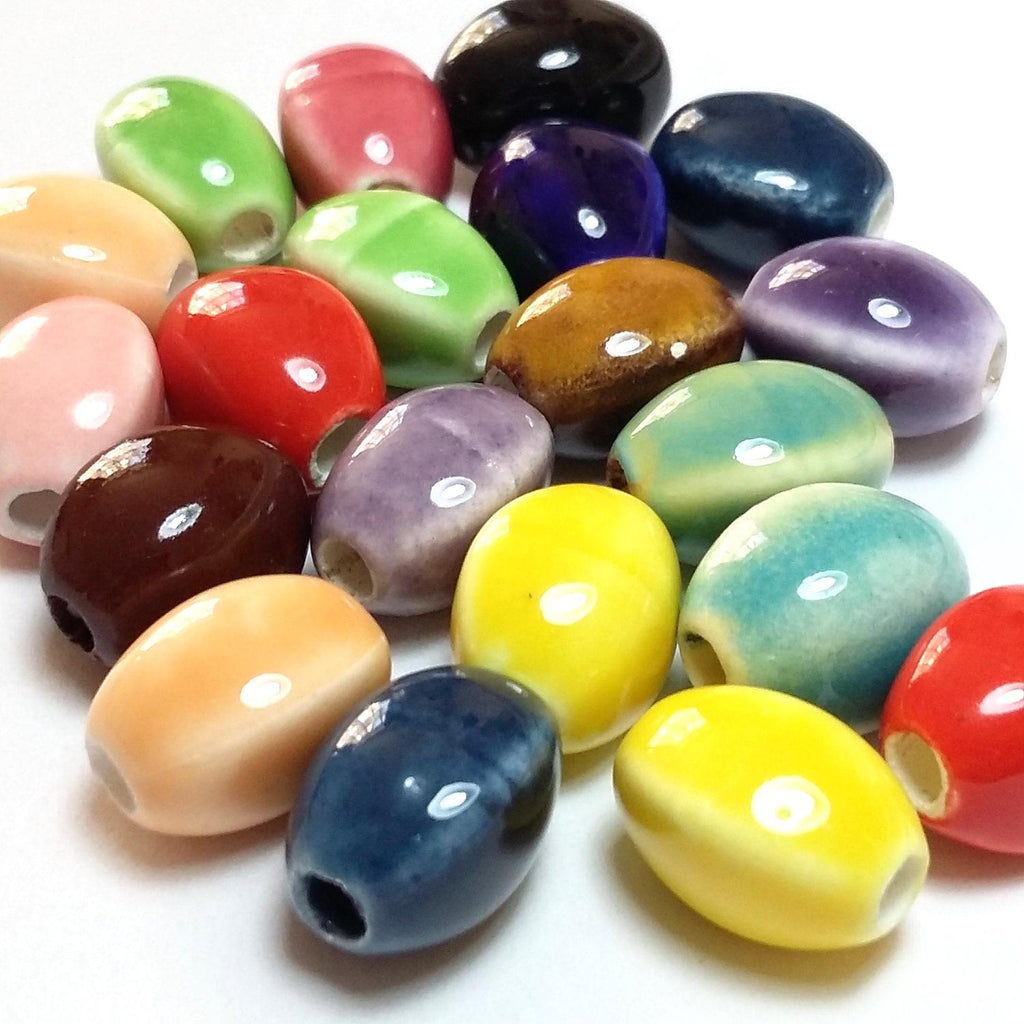 Mixed Colour Ridged Oval Ceramic 12x9mm - 5pcs