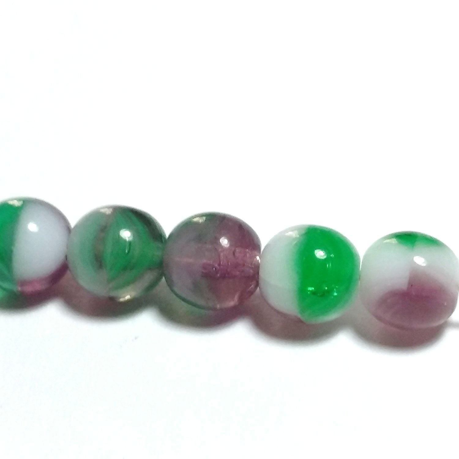 Purple, Green & White Czech Glass 6mm - 30pcs