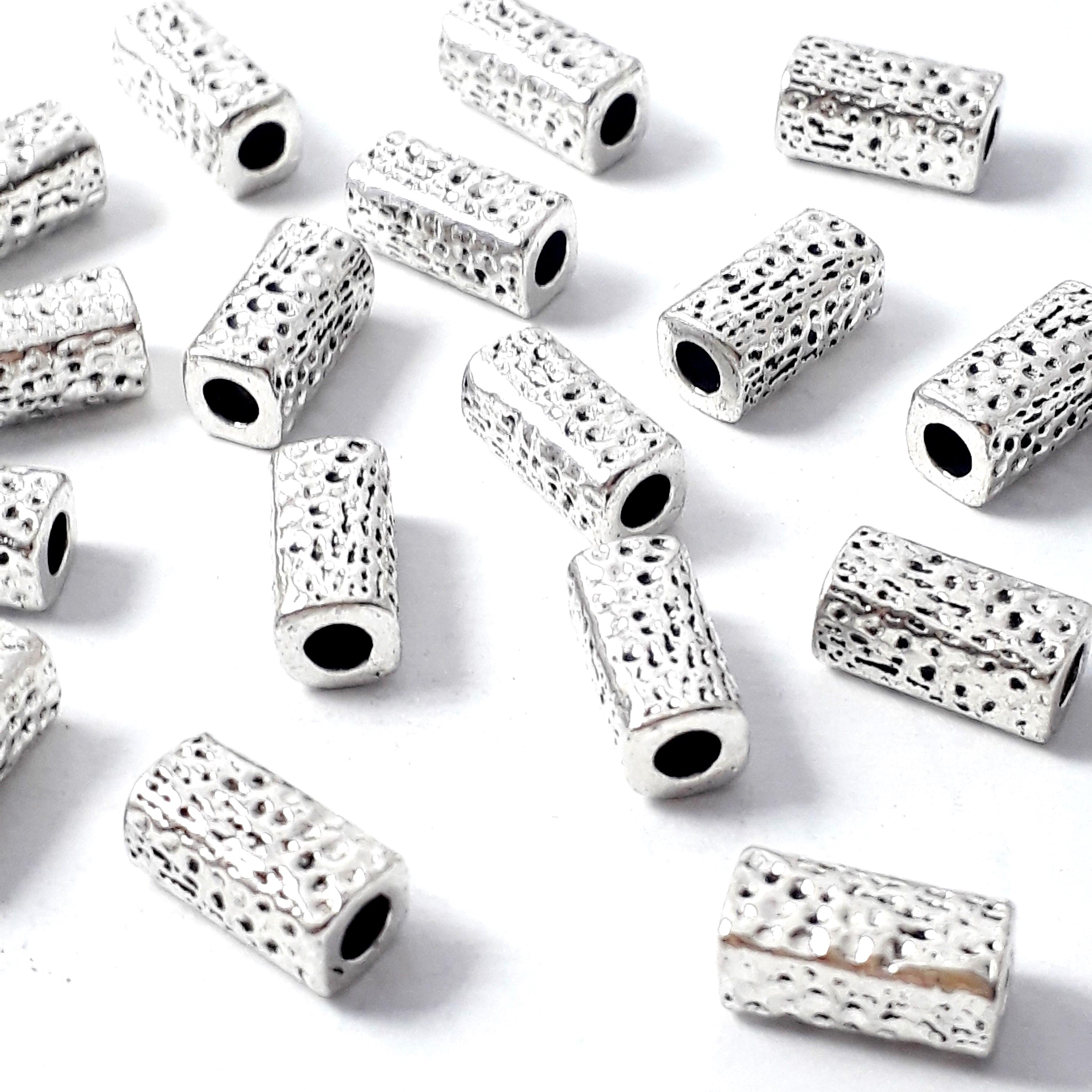 Hammered Square Tube Antique Silver 10x5mm - 10pcs