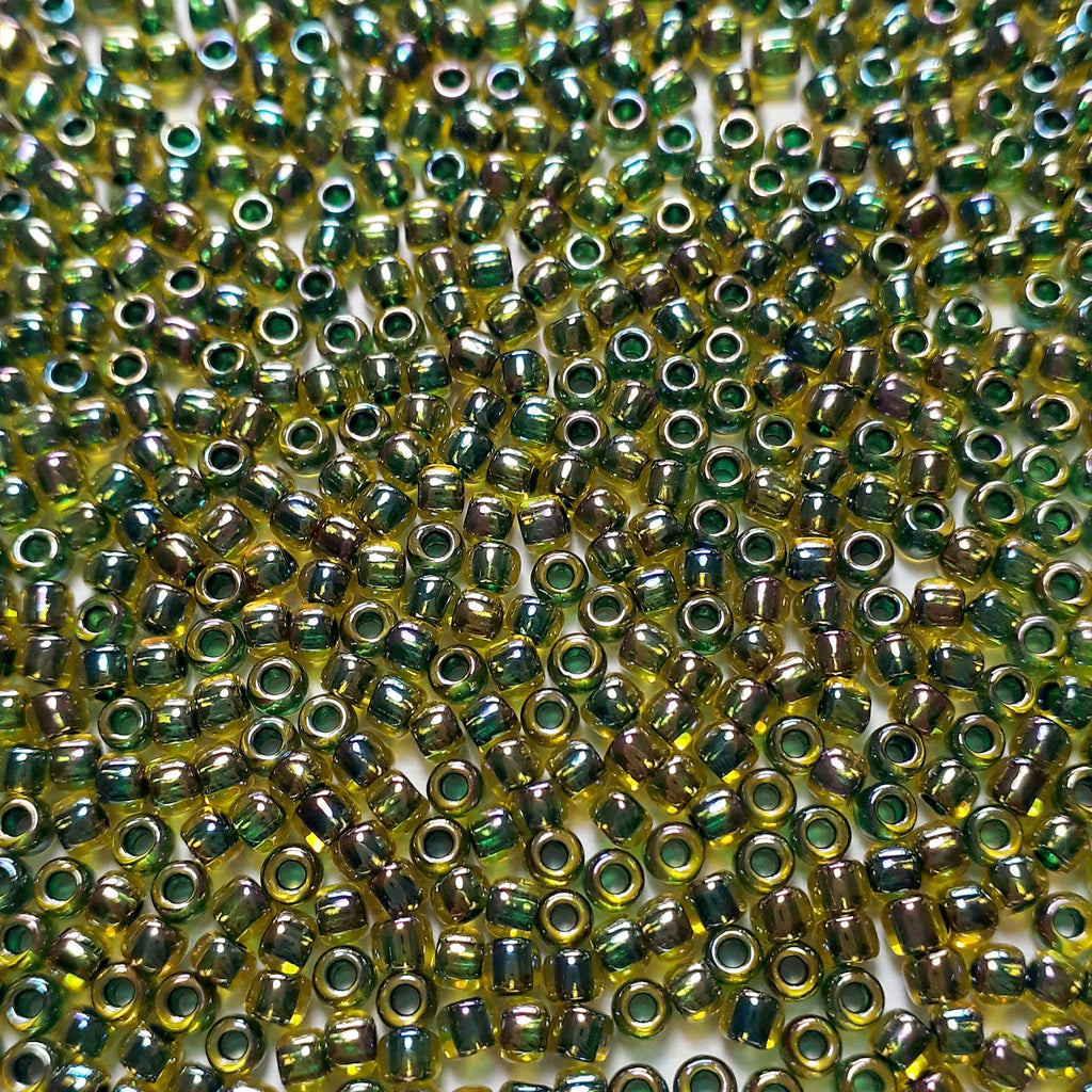 Rainbow Jonquil / Forest Green-Lined TOHO Seed Glass 11/0 - 10g