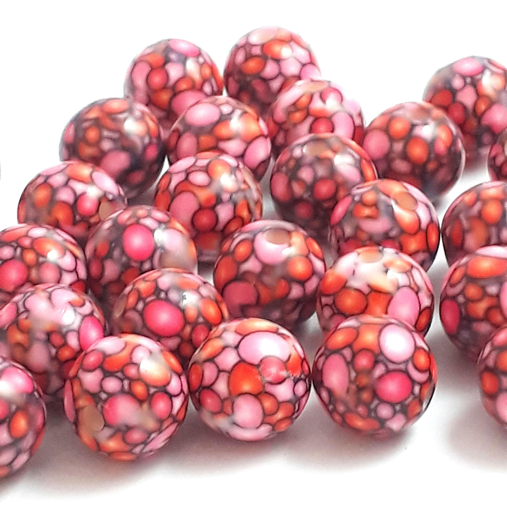 Pink & Brown Mottled Resin 10mm - 6pcs